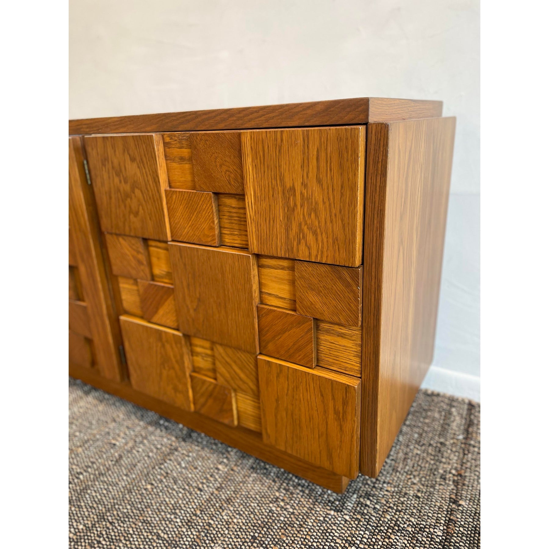 1970s Vintage Lane Brutalist Wood Dresser Credenza