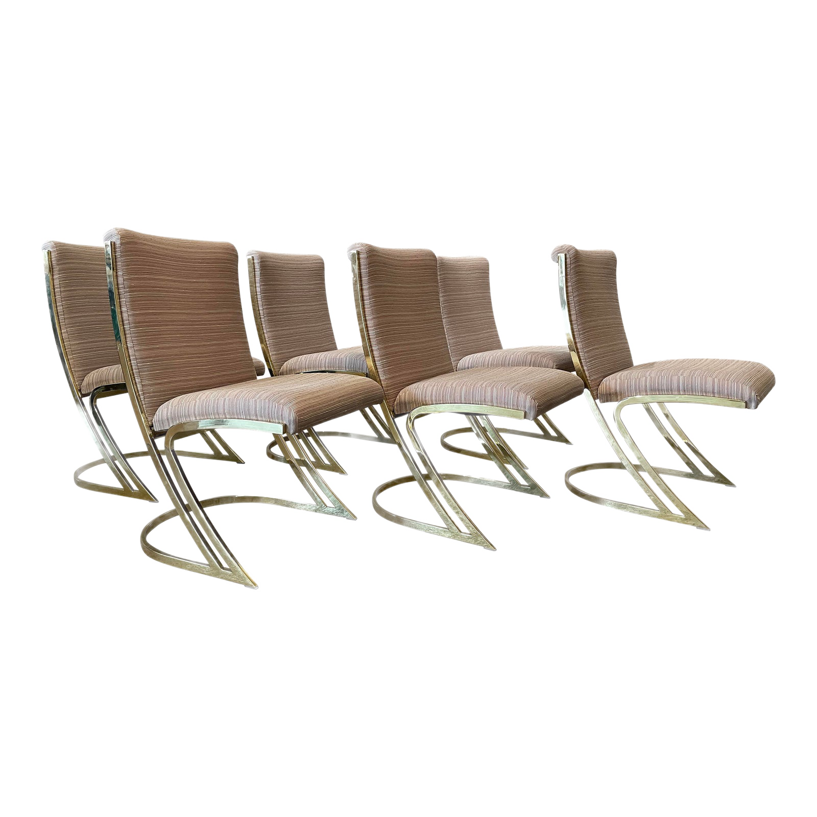 1970s Vintage Pierre Cardin Brass Cantilever Z Chairs - Set of 6