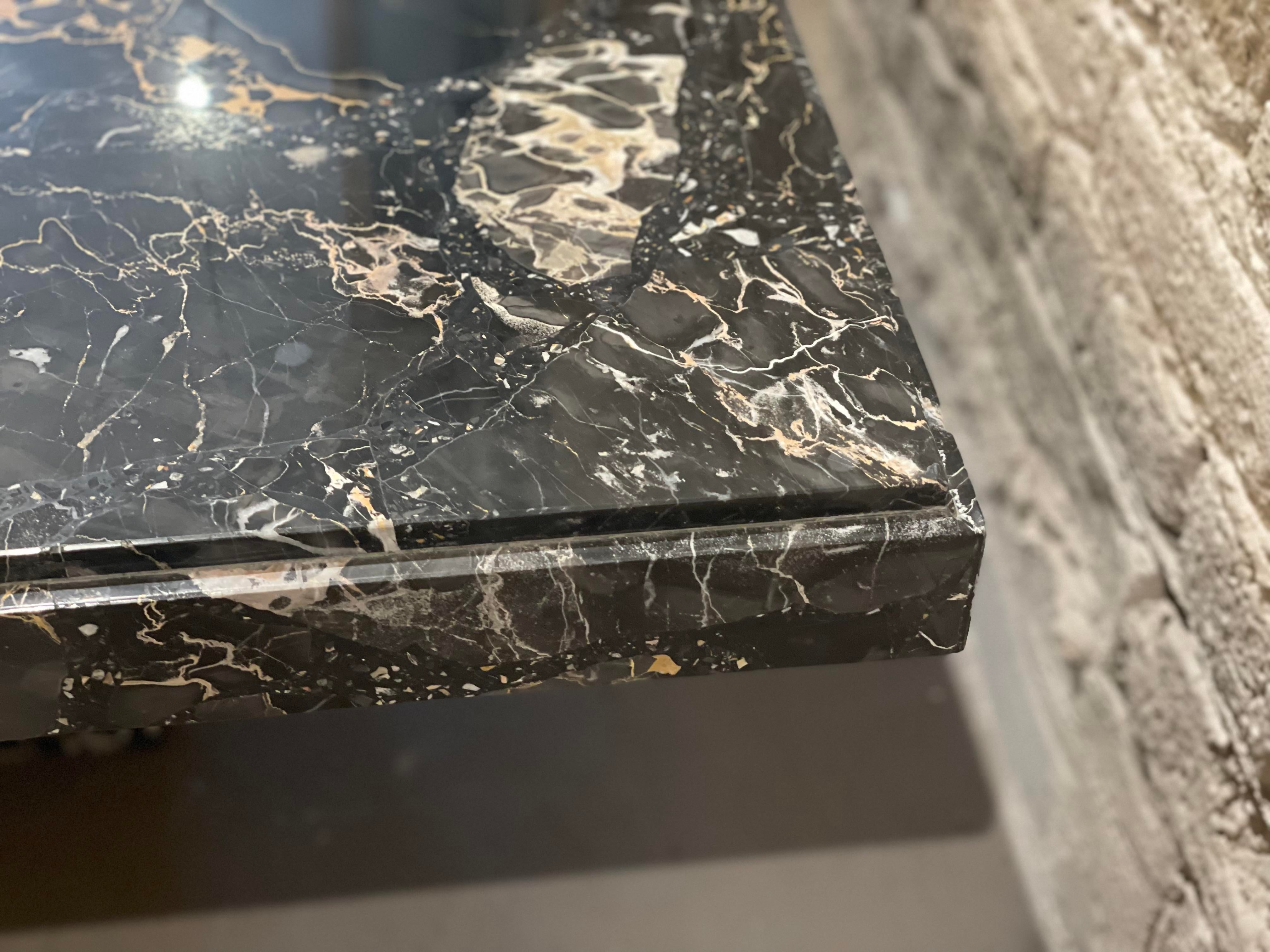 1980s Nero Portoro Italian Marble Vintage Coffee Table