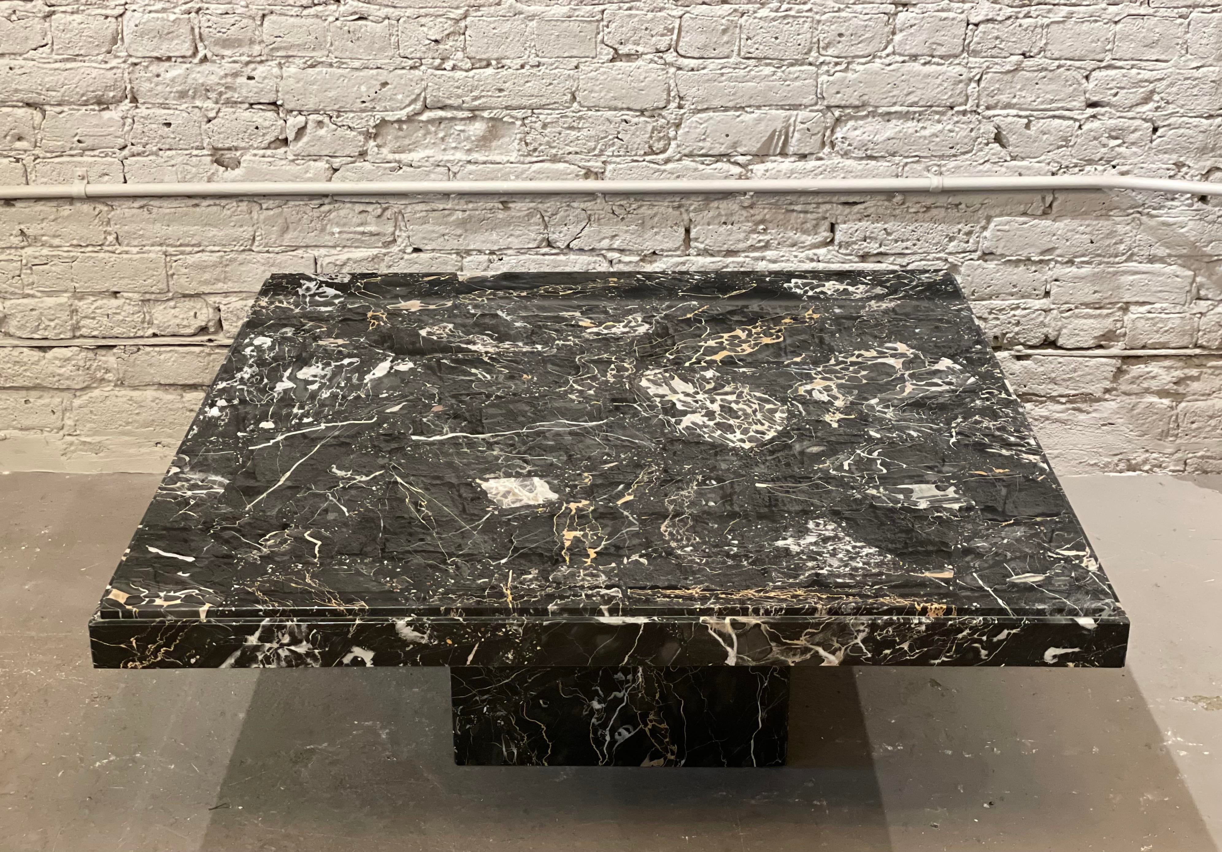 1980s Nero Portoro Italian Marble Vintage Coffee Table