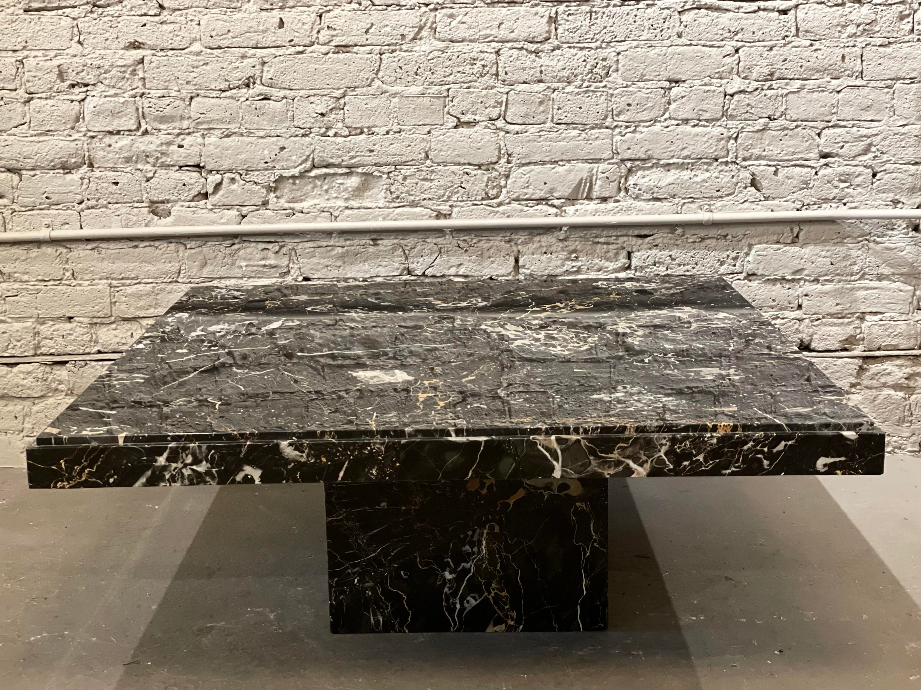 1980s Nero Portoro Italian Marble Vintage Coffee Table