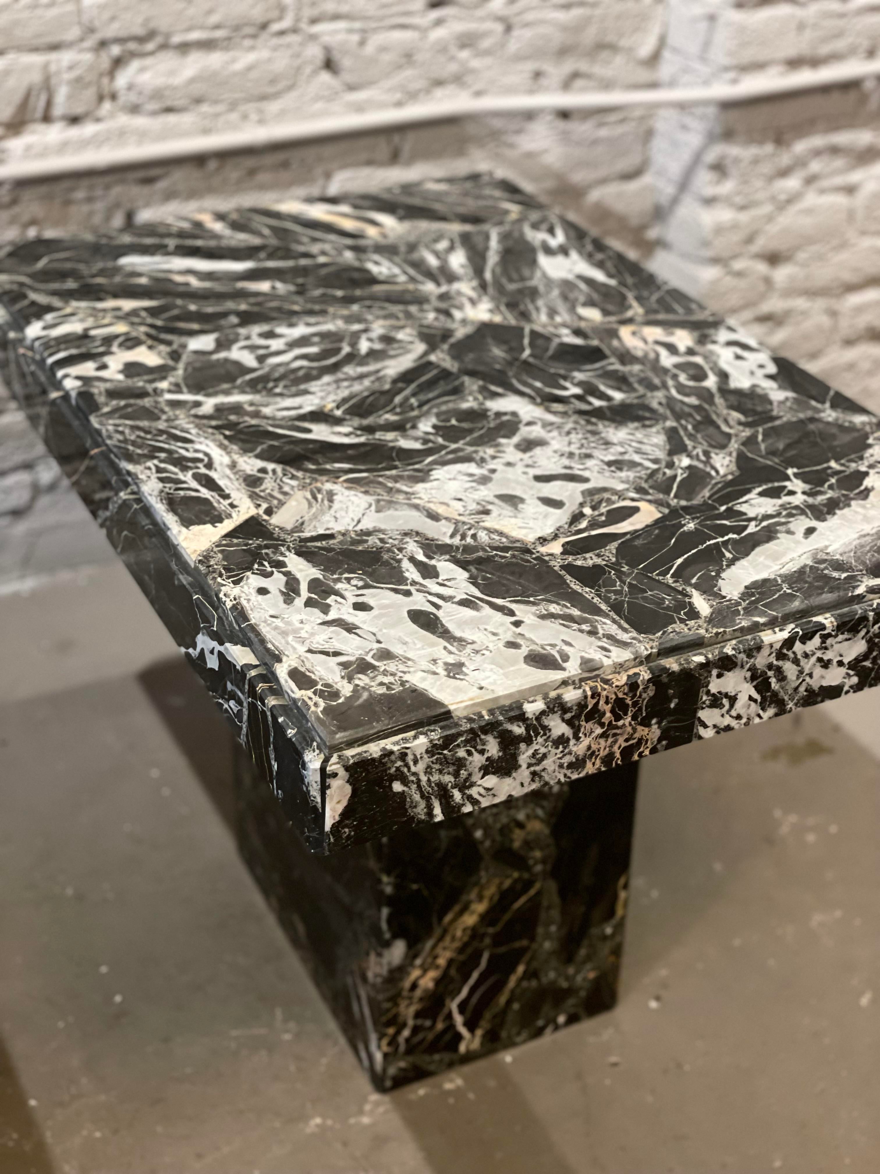 1980s Nero Portoro Marble Vintage Side Tables - a Pair