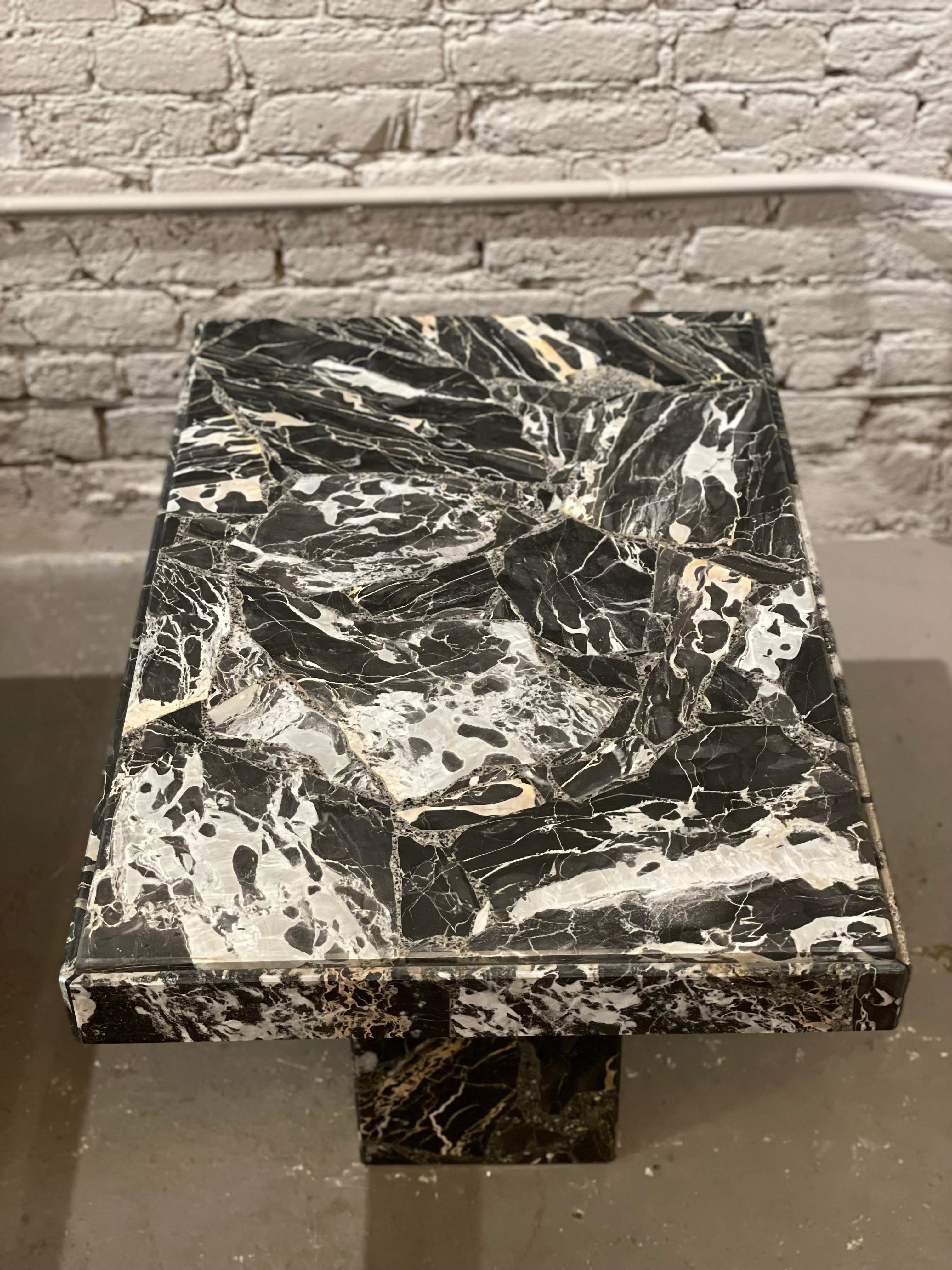 1980s Nero Portoro Marble Vintage Side Tables - a Pair