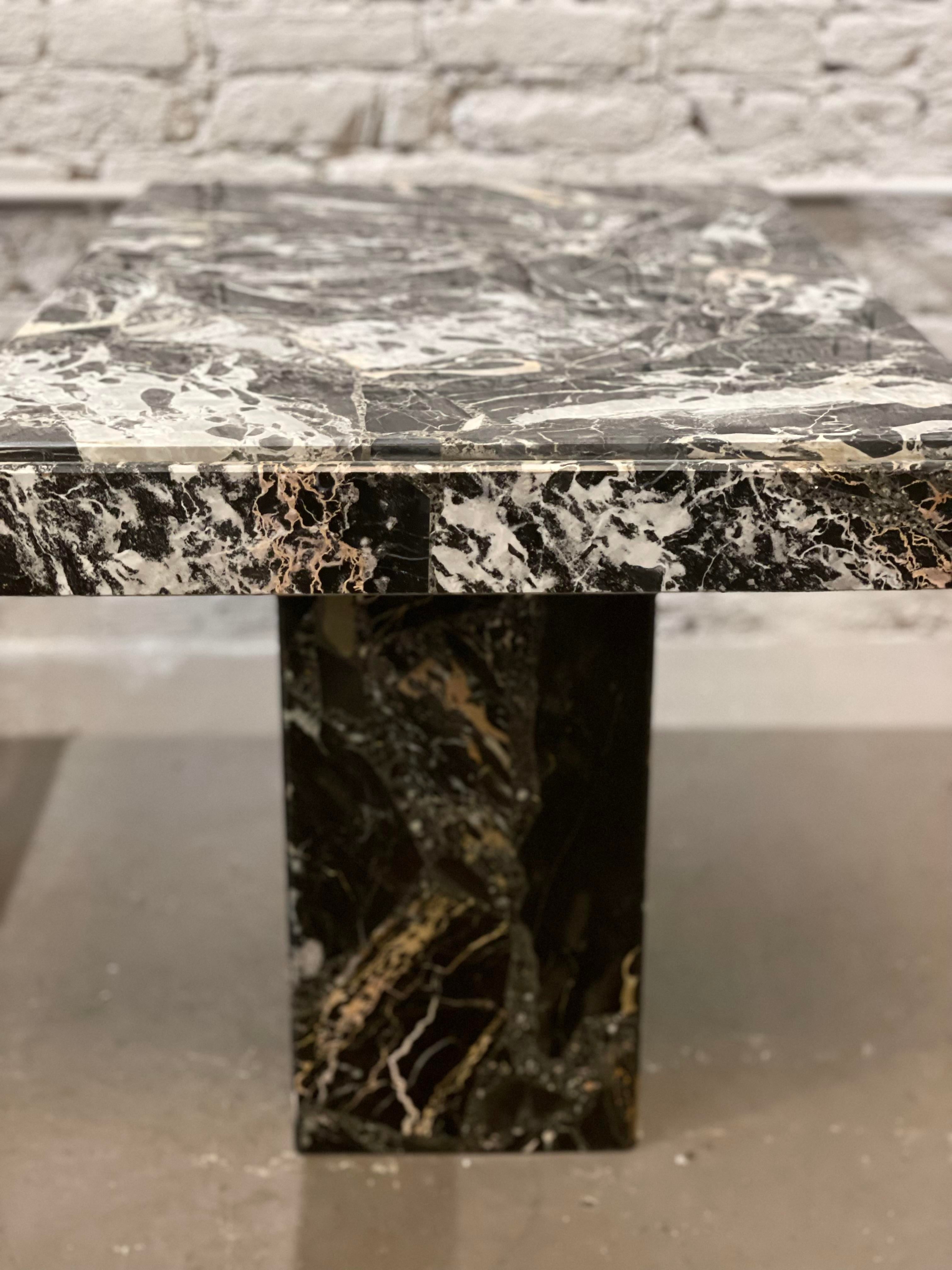 1980s Nero Portoro Marble Vintage Side Tables - a Pair