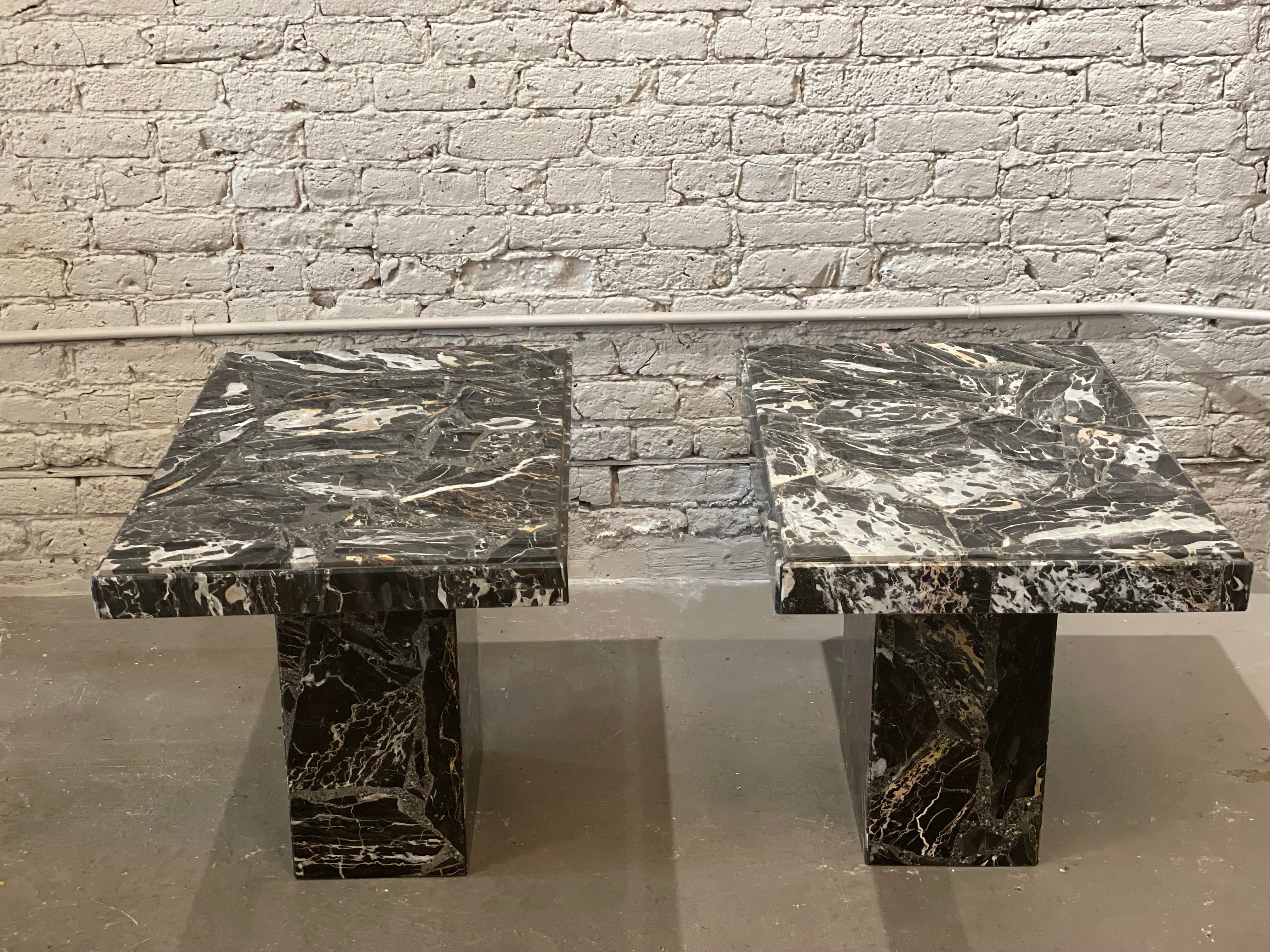 1980s Nero Portoro Marble Vintage Side Tables - a Pair