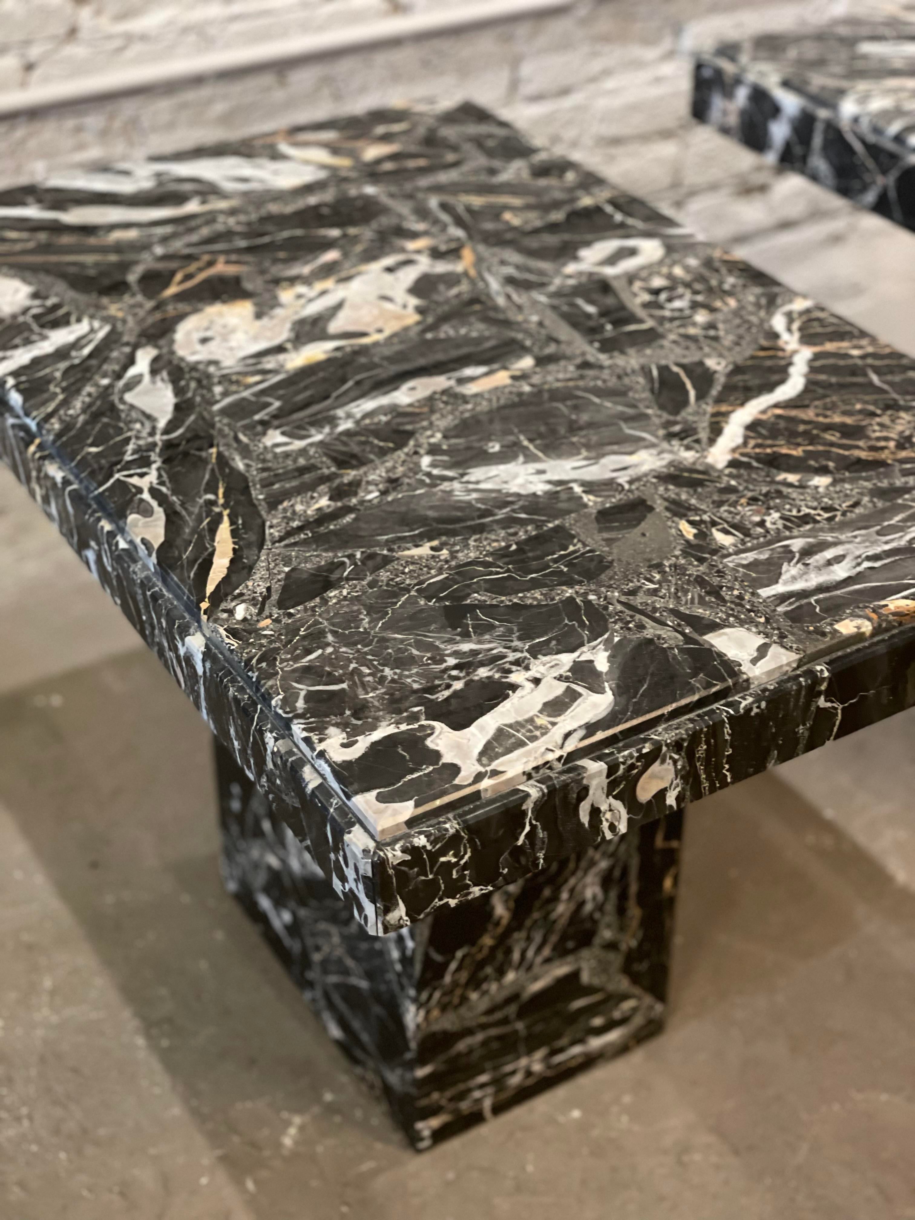 1980s Nero Portoro Marble Vintage Side Tables - a Pair