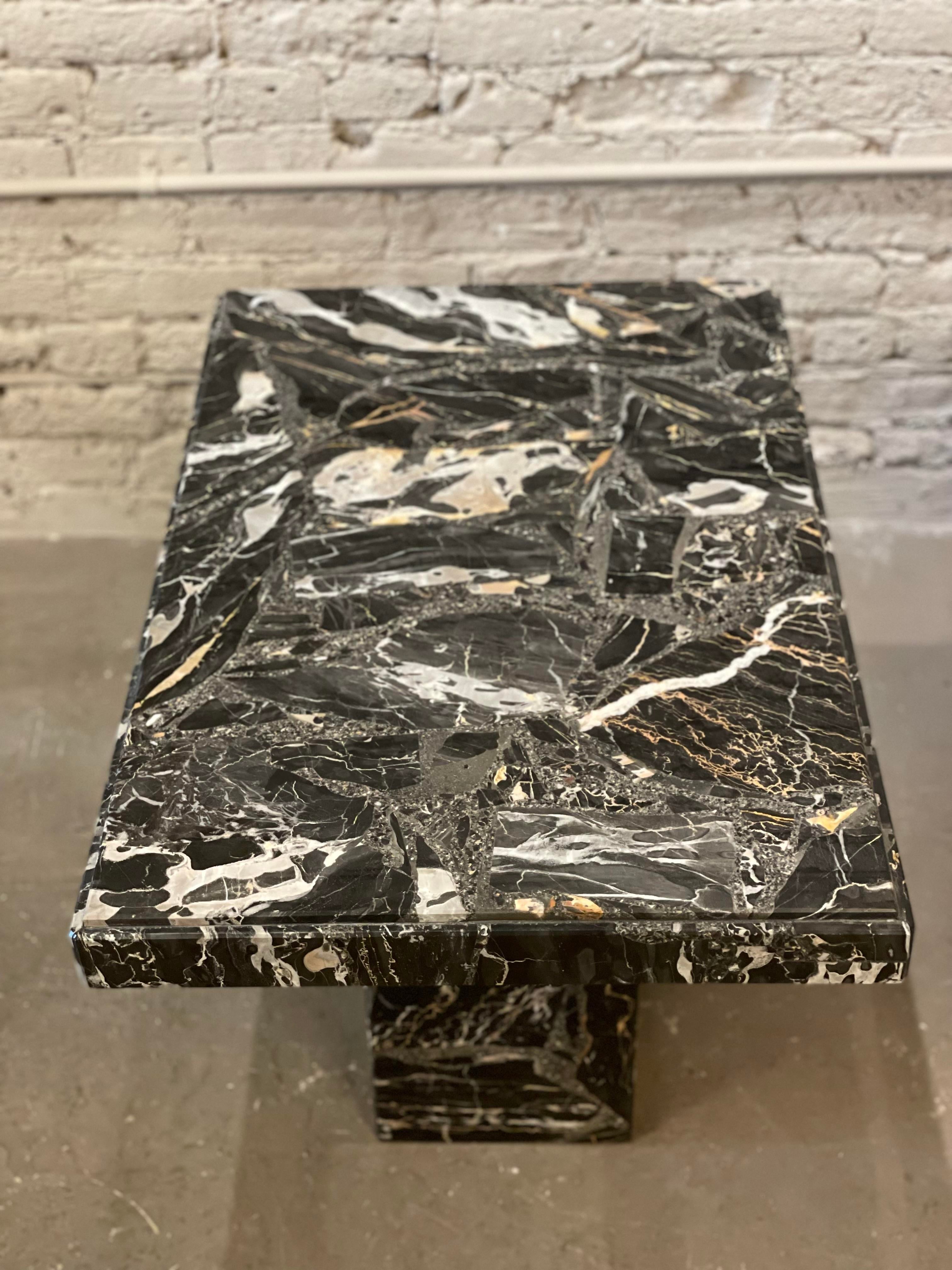 1980s Nero Portoro Marble Vintage Side Tables - a Pair