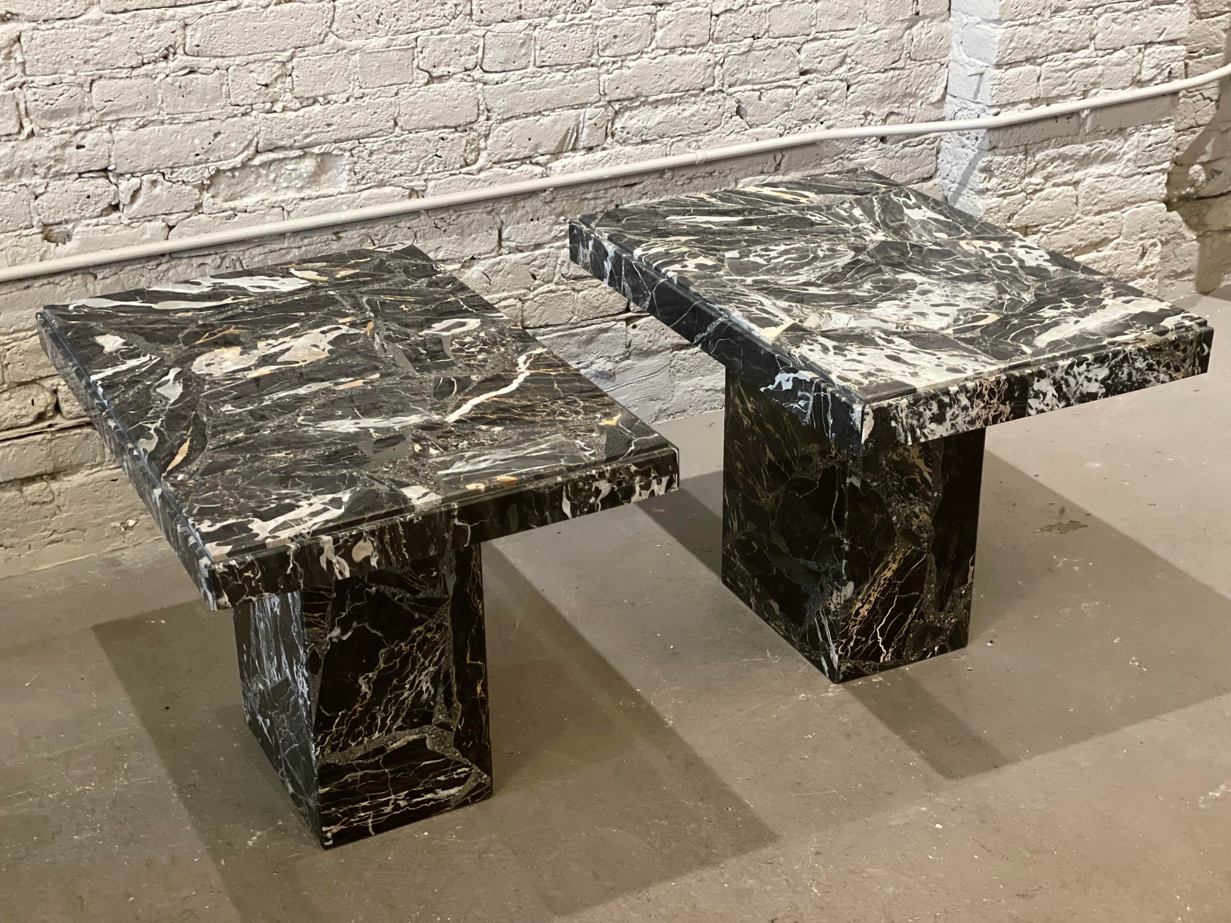1980s Nero Portoro Marble Vintage Side Tables - a Pair