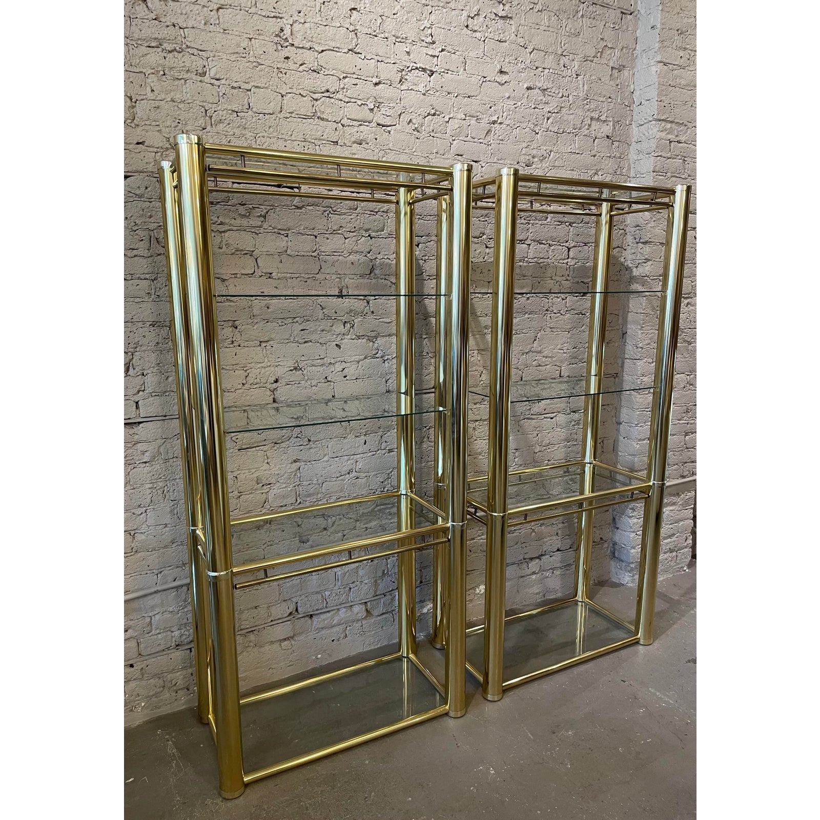 1980s Pair of Brass Etageres in the Style of Milo Baughman