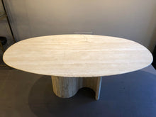 Load image into Gallery viewer, 1980s Postmodern Serpentine Channeled Base Oval Travertine Dining Table
