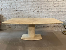 Cargar imagen en el visor de la galería, 1980s Postmodern Travertine Pedestal Base Dining Table
