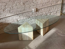Cargar imagen en el visor de la galería, 1980s Postmodern Triangle Base Travertine Coffee Table
