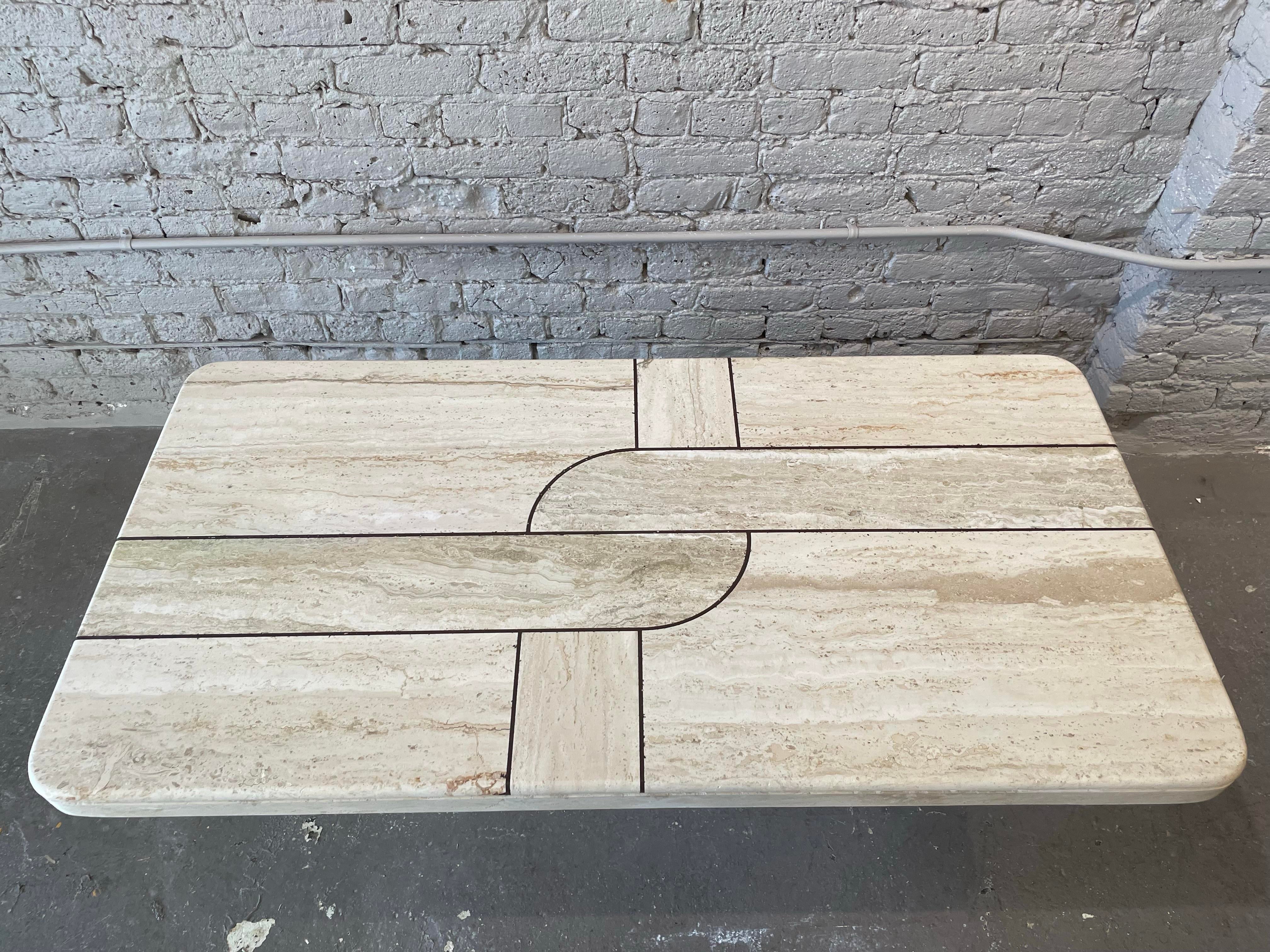1980s Postmodern Vintage Honed Travertine Coffee Table
