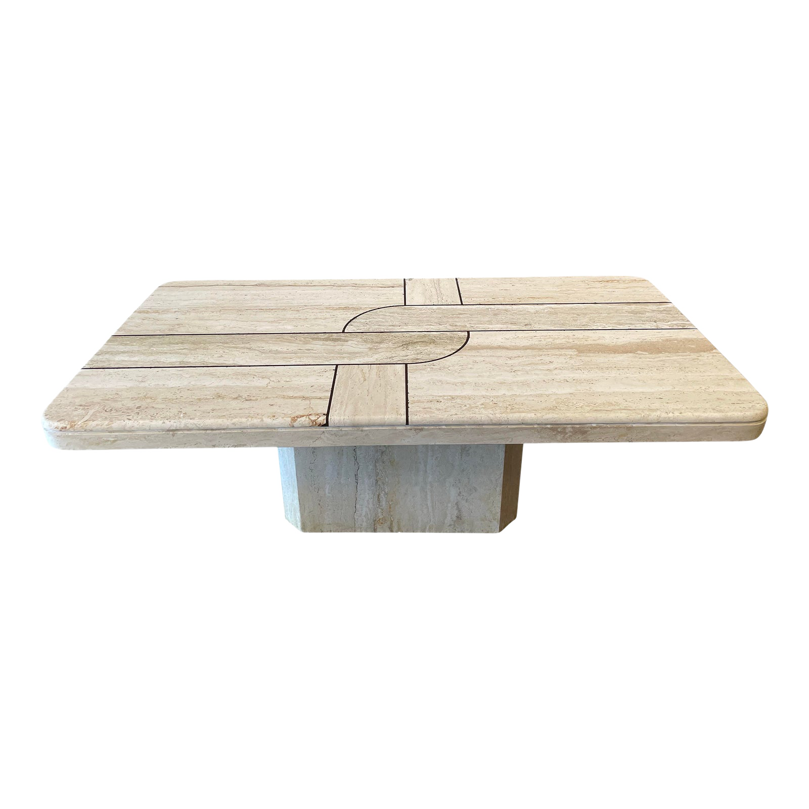 1980s Postmodern Vintage Honed Travertine Coffee Table