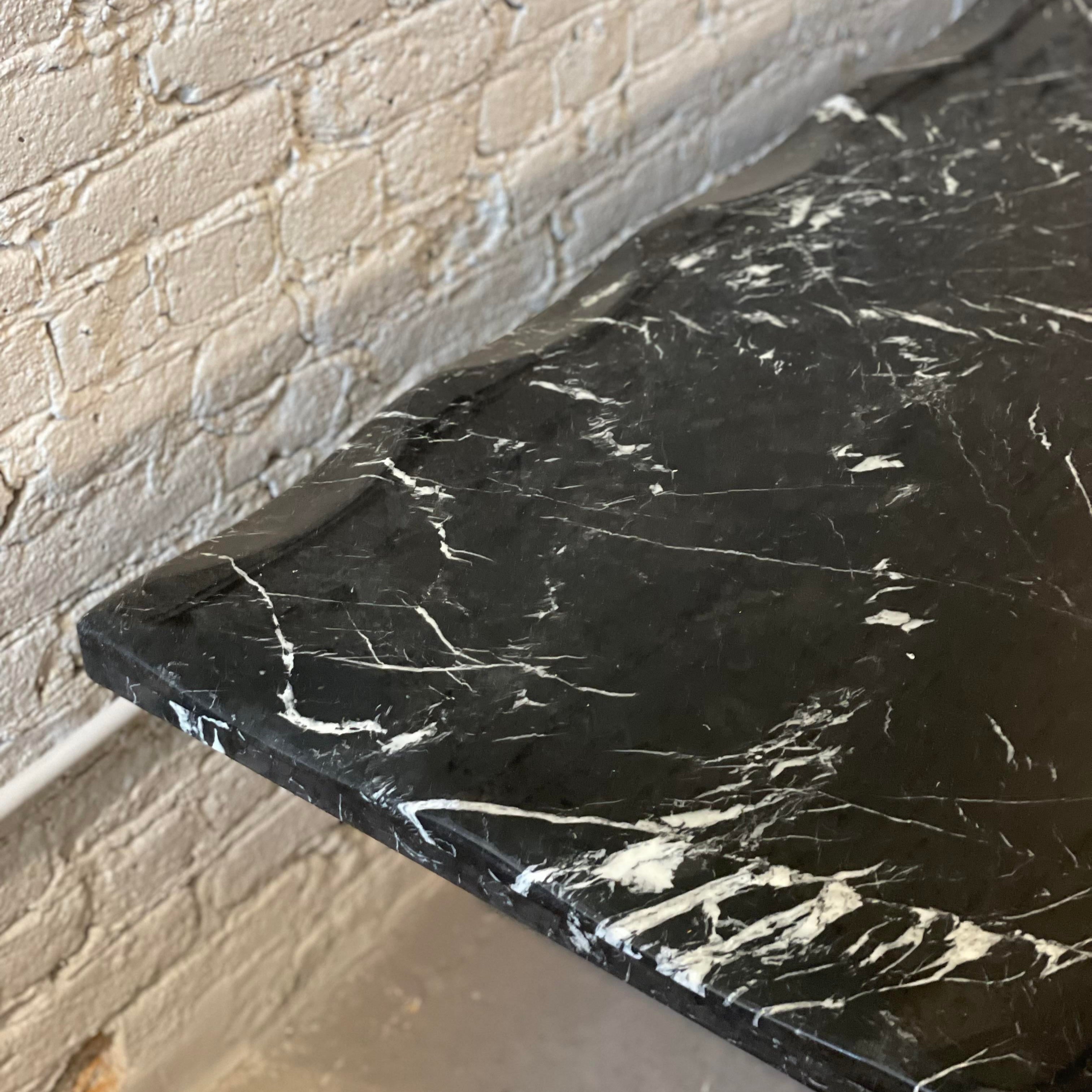 1980s Postmodern Vintage Nero Marquina Black Marble Dining Table with Scalloped Edge