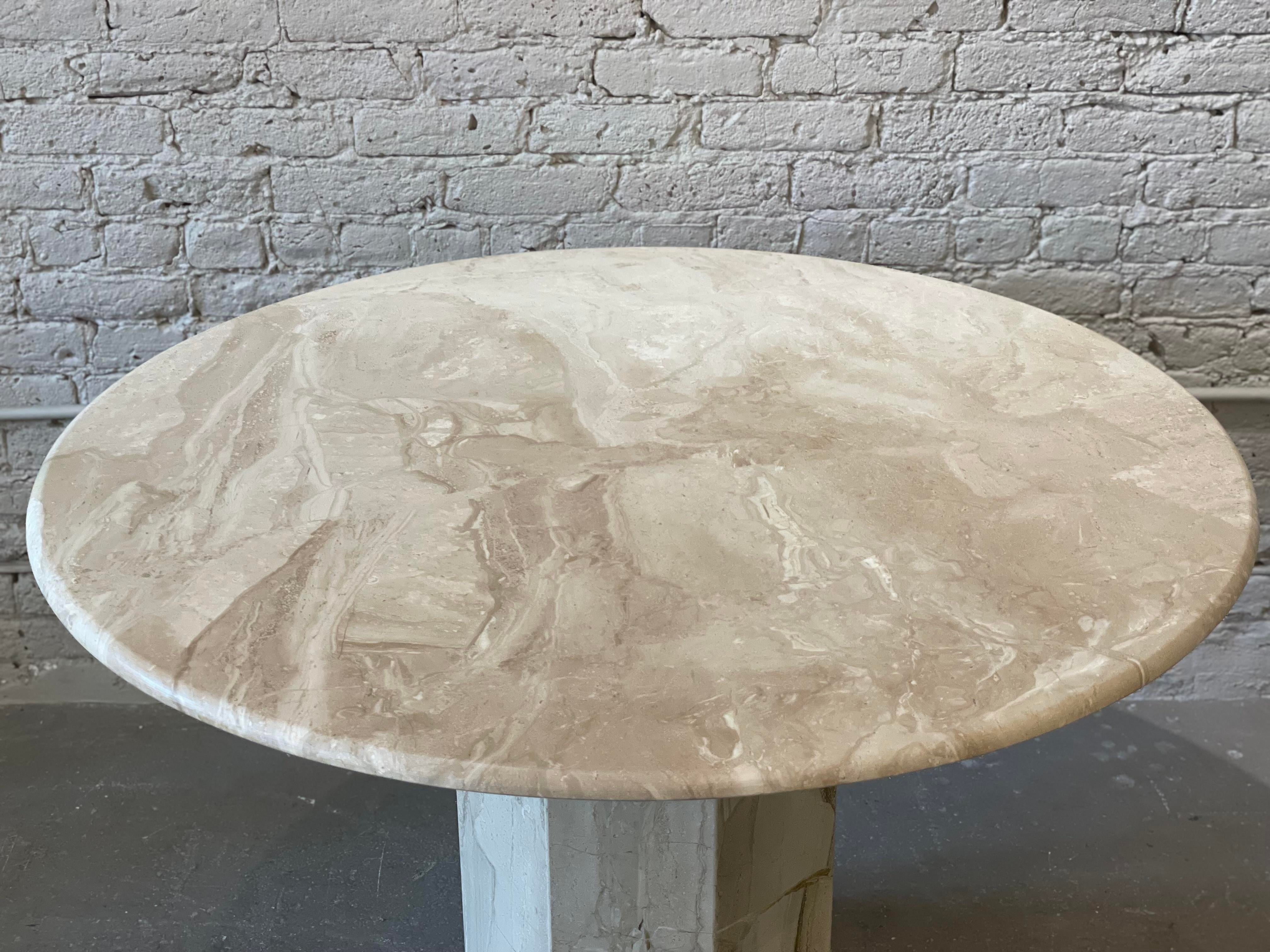 1980s Postmodern Vintage Travertine Round Dining/Entry Table Honed
