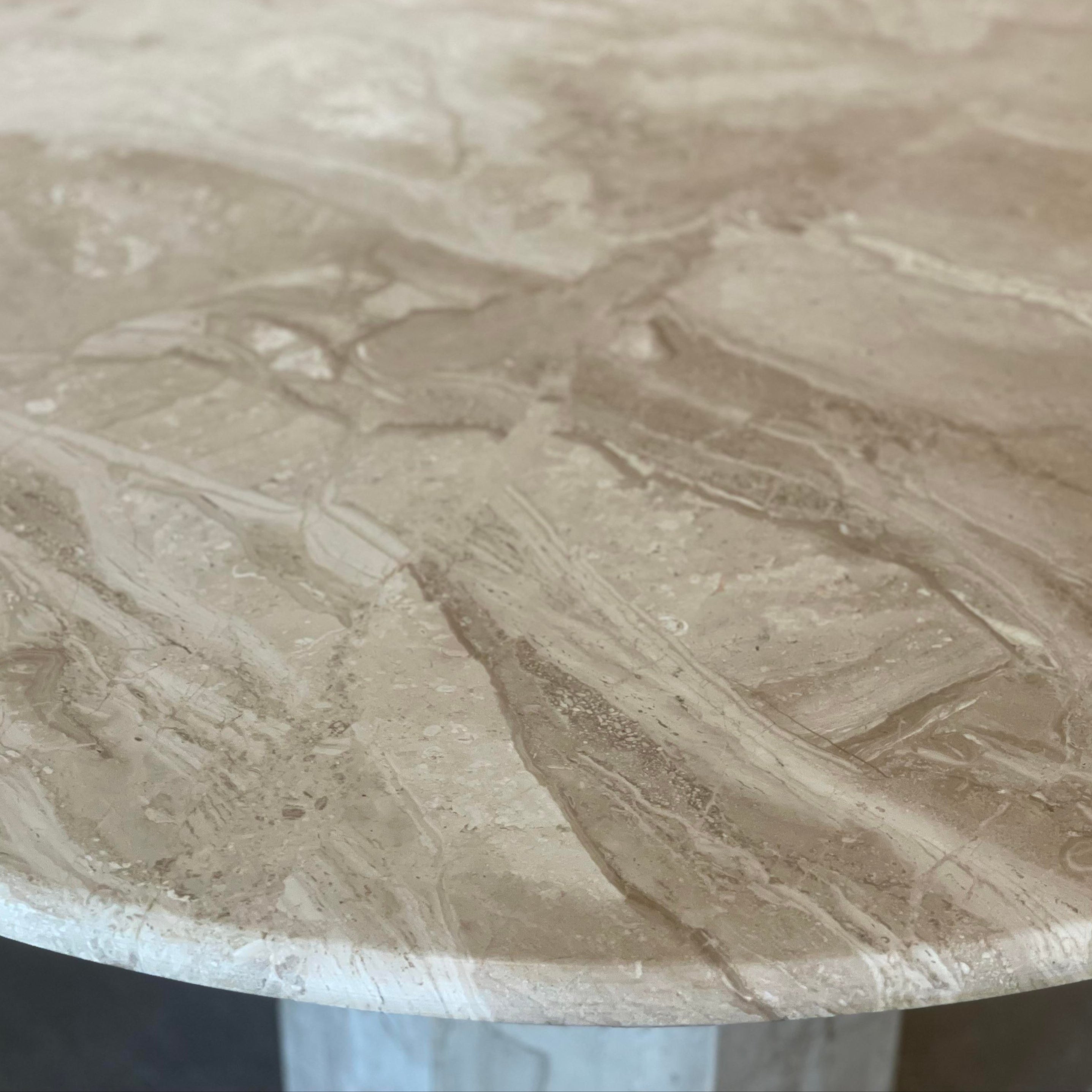 1980s Postmodern Vintage Travertine Round Dining/Entry Table Honed