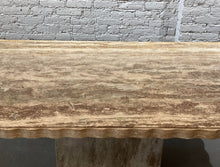 Cargar imagen en el visor de la galería, 1980s Postmodern Walnut Travertine Dining Table With Scalloped Edge
