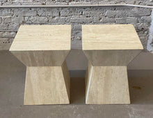 Load image into Gallery viewer, 1980s Travertine Angled Postmodern Vintage Side Tables - a Pair
