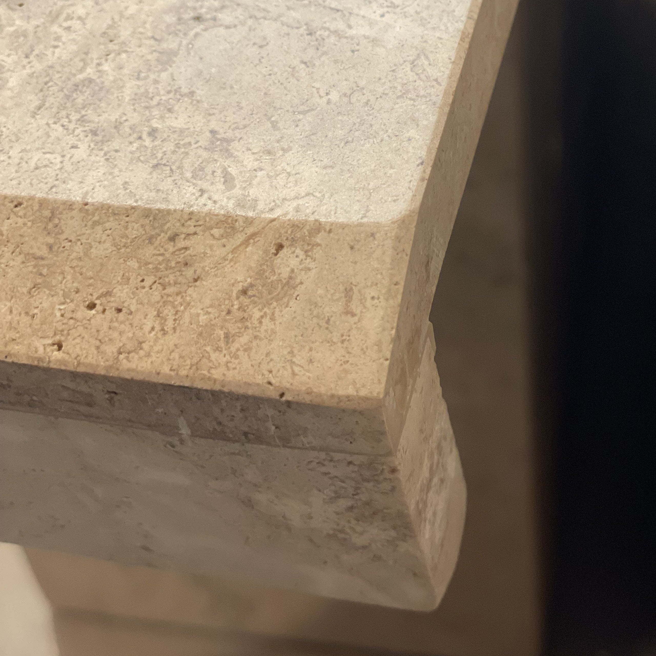 1980s Travertine Postmodern Vintage Angled Edge Console Sofa Table