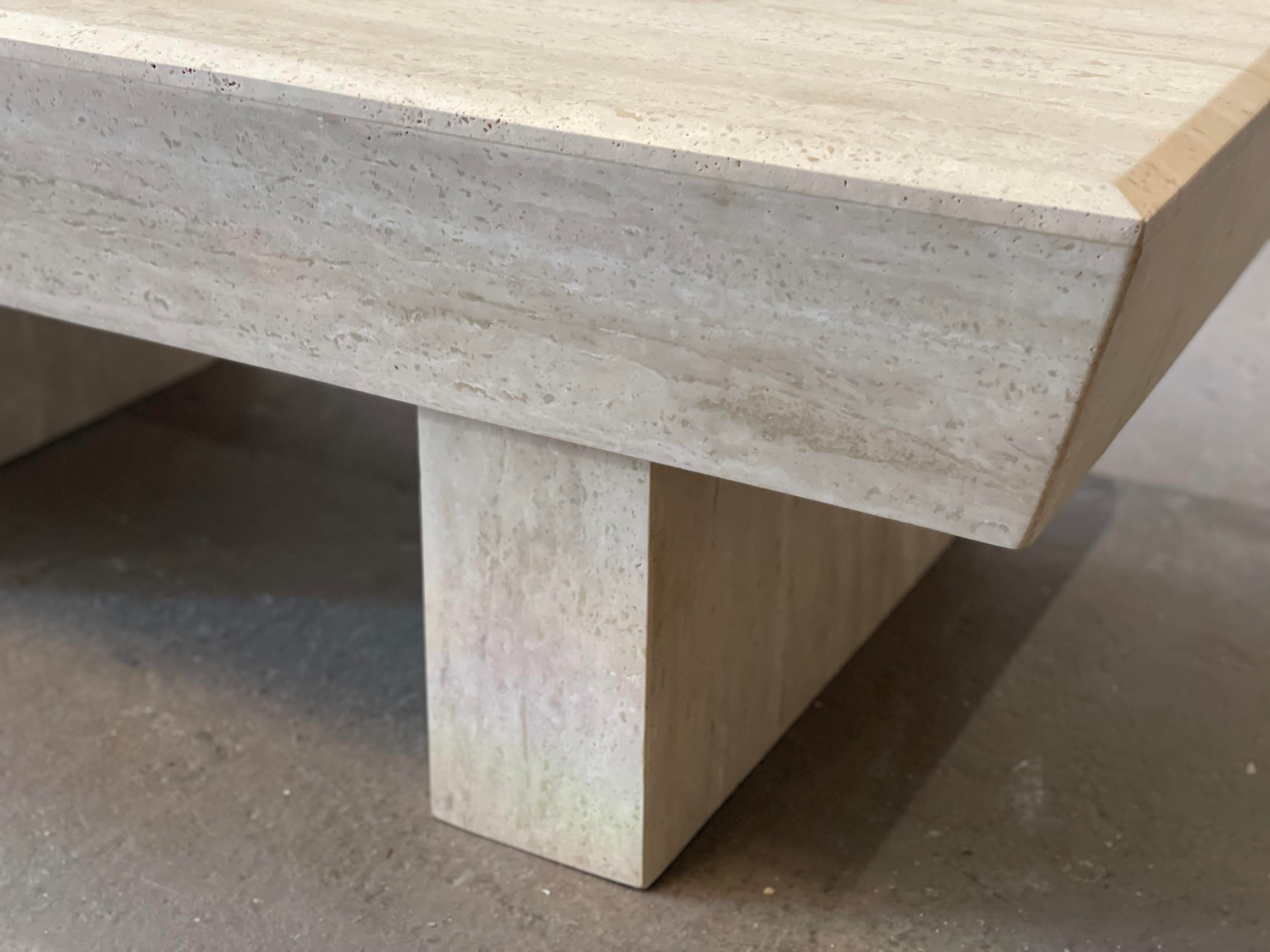 1980s Travertine Postmodern Vintage Coffee Table With Angled Edge