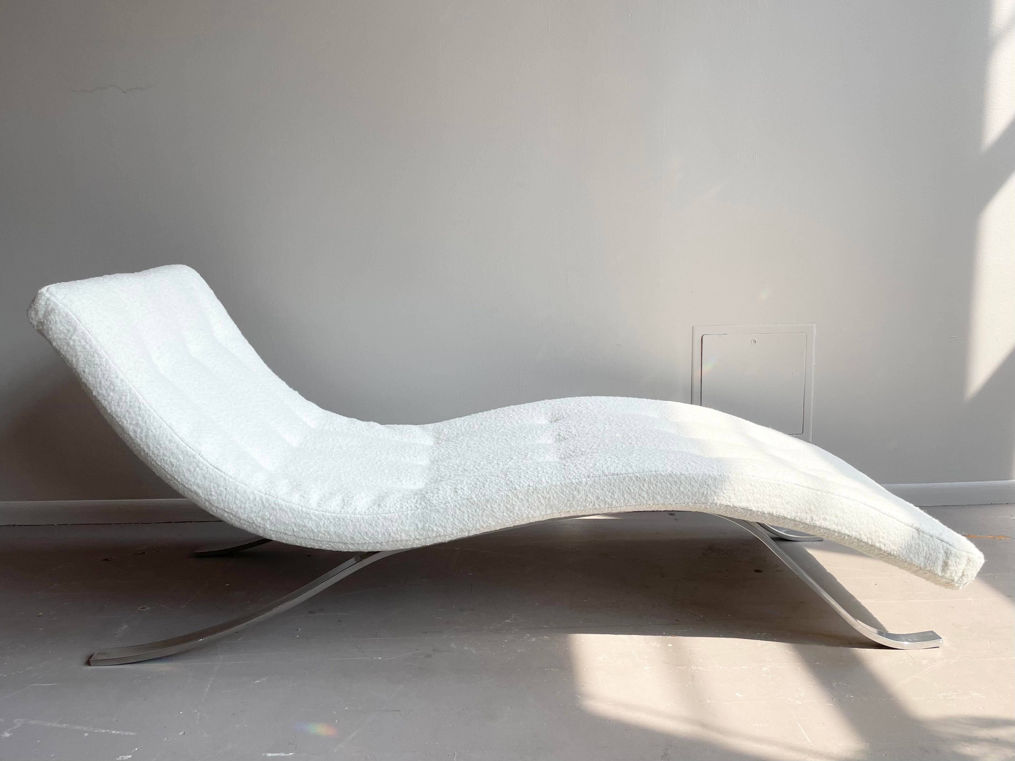 1980s Vintage Chrome Chaise in French Boucle