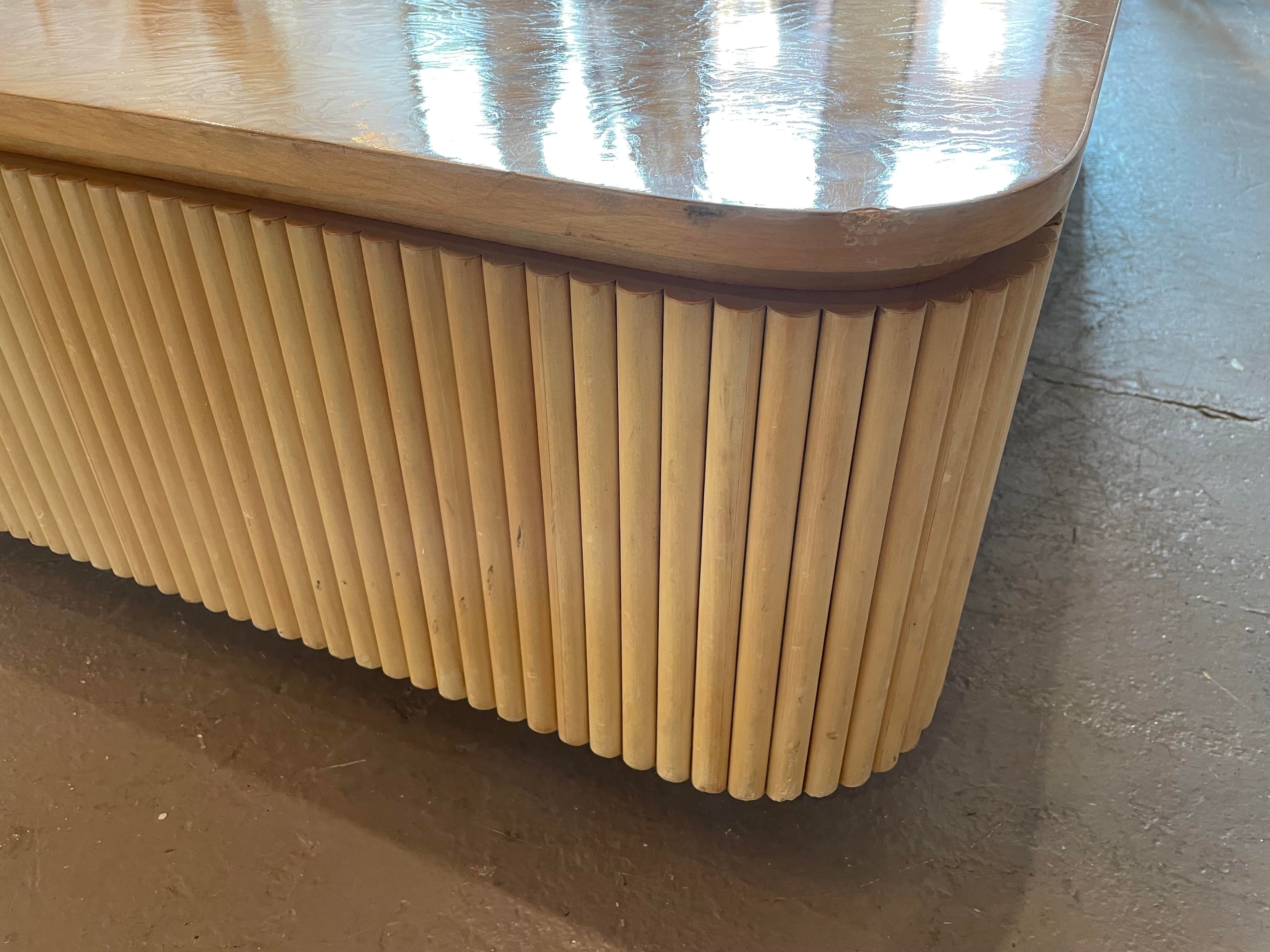 1980s Vintage Custom Made Big Bamboo and Burled Wood Coffee Table