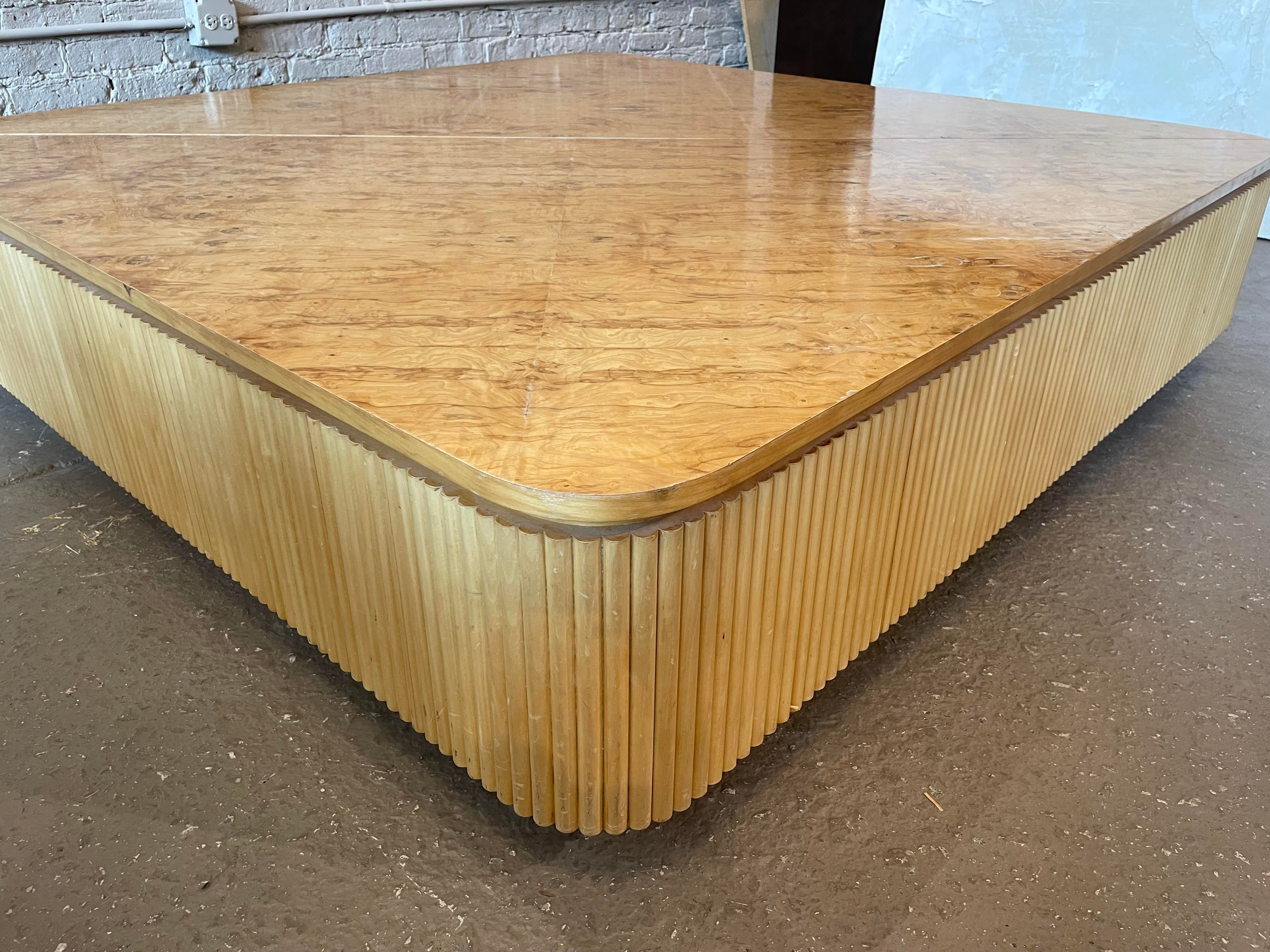 1980s Vintage Custom Made Big Bamboo and Burled Wood Coffee Table