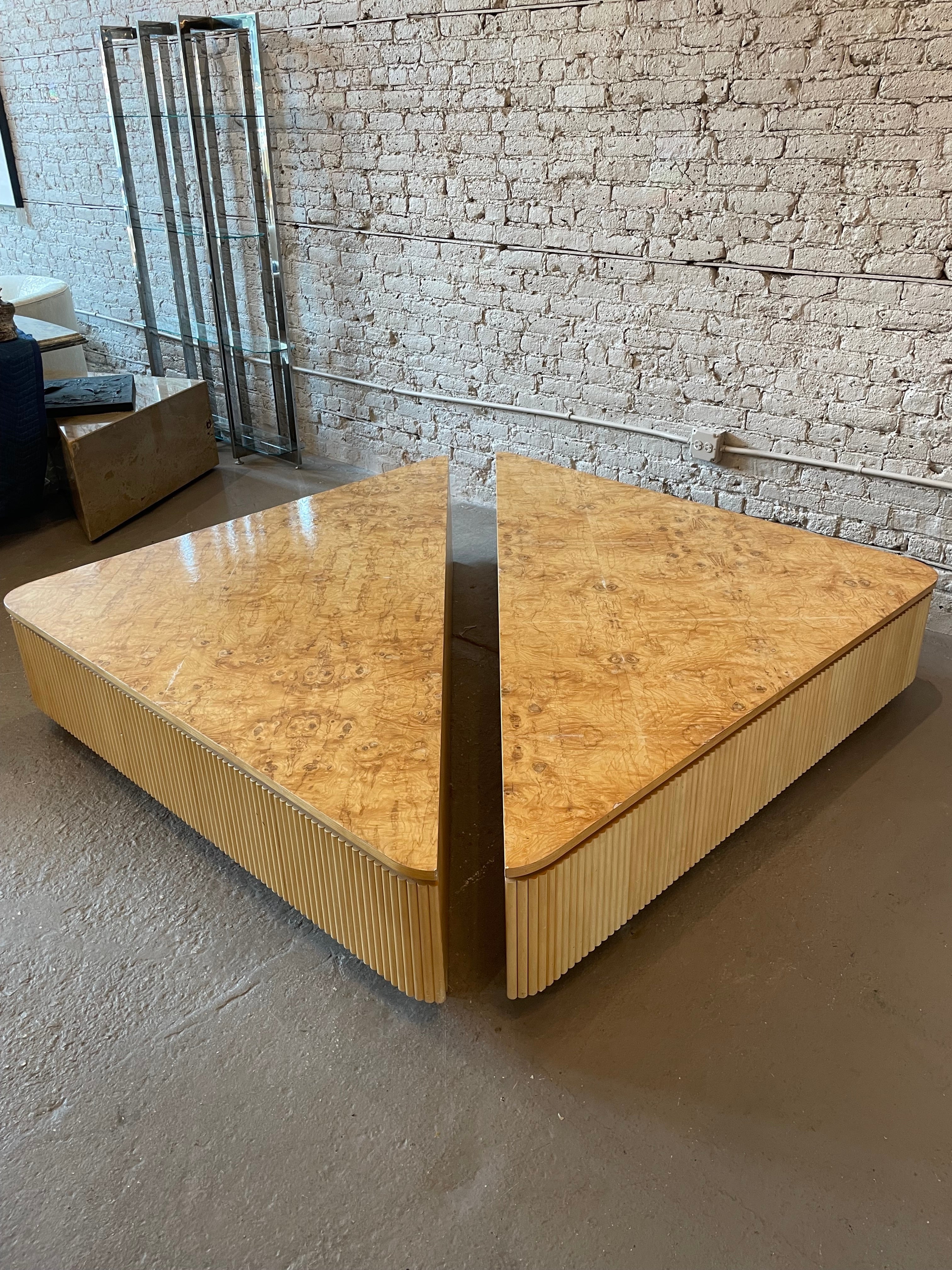 1980s Vintage Custom Made Big Bamboo and Burled Wood Coffee Table