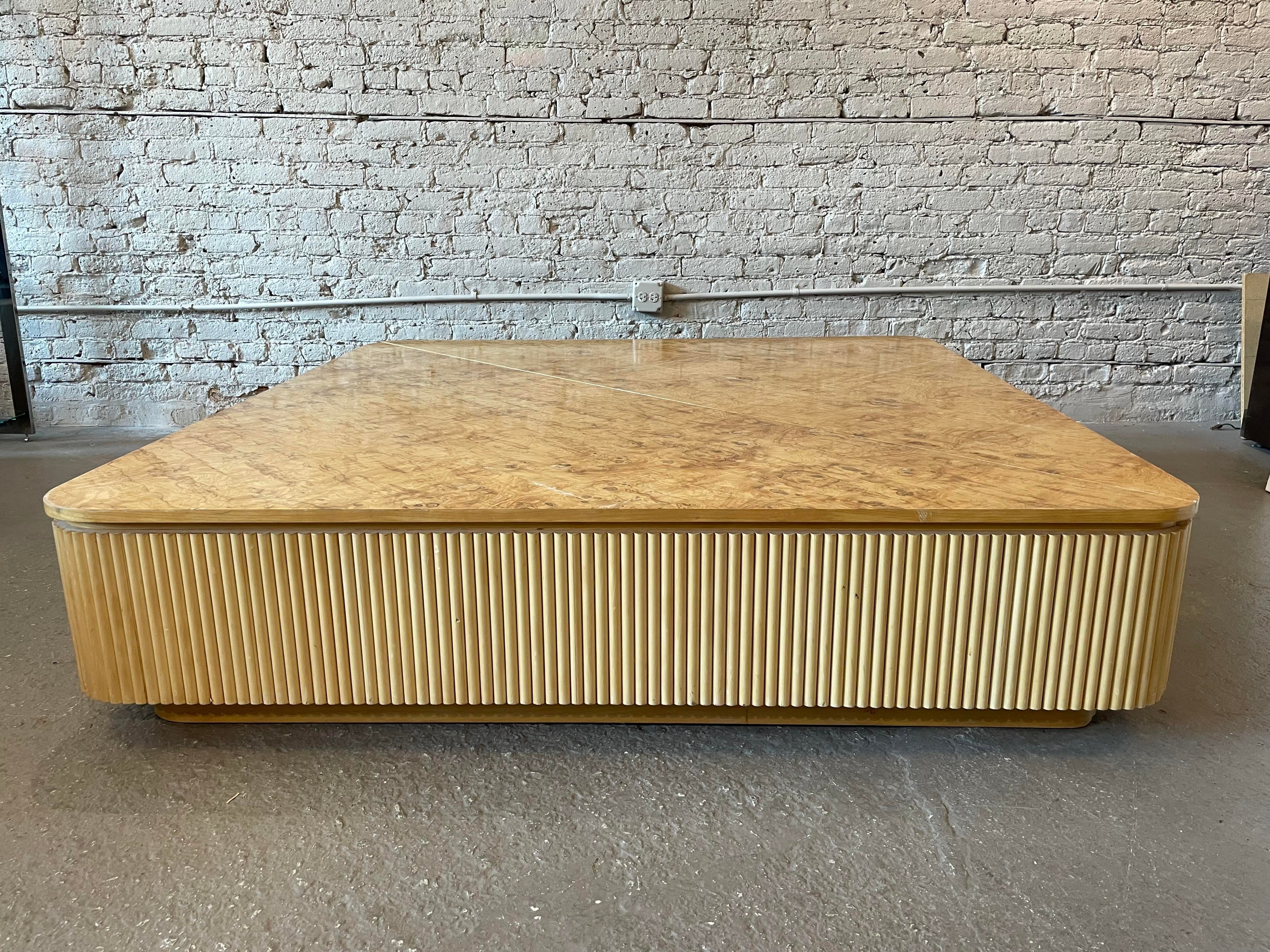 1980s Vintage Custom Made Big Bamboo and Burled Wood Coffee Table