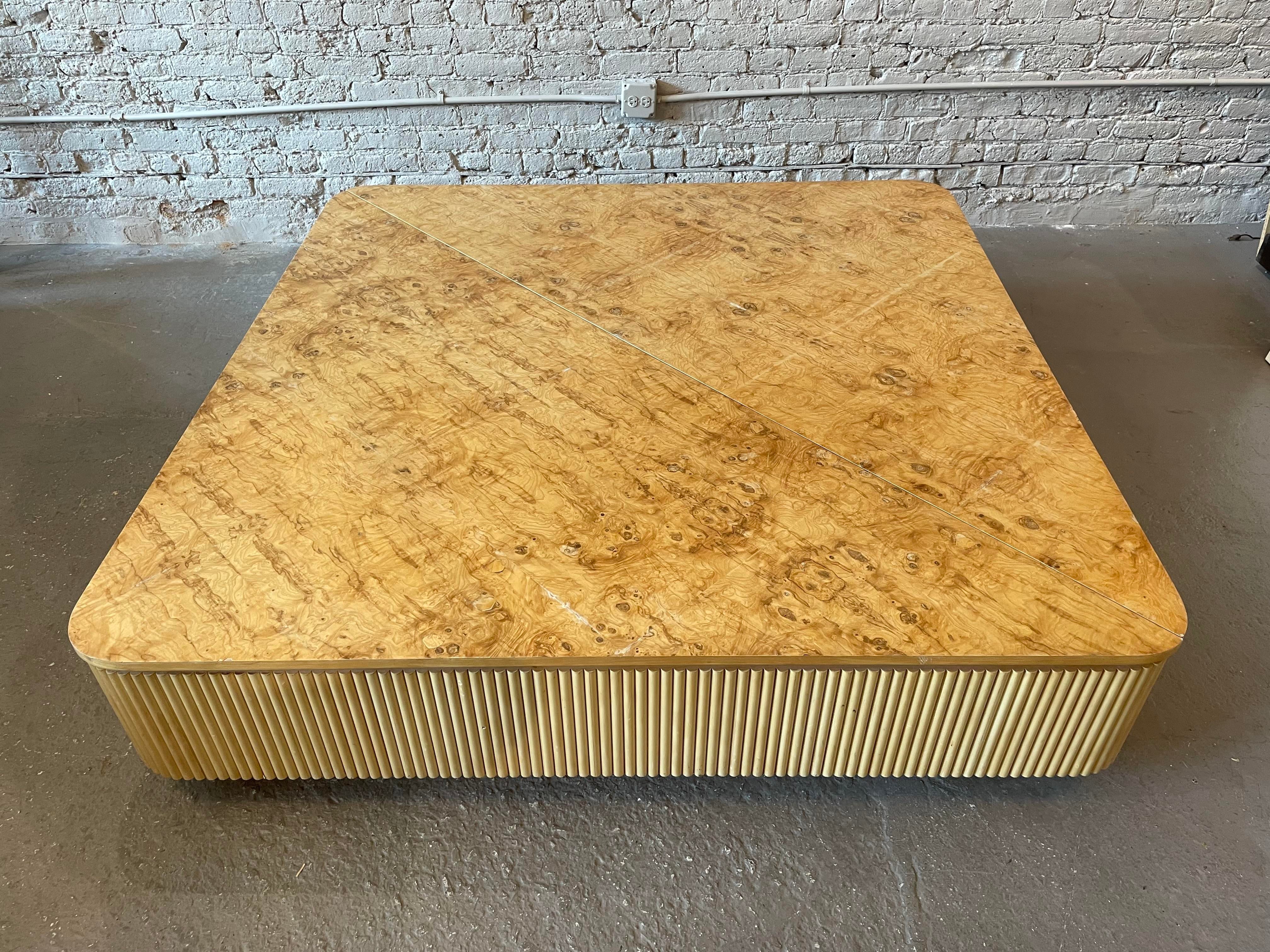 1980s Vintage Custom Made Big Bamboo and Burled Wood Coffee Table
