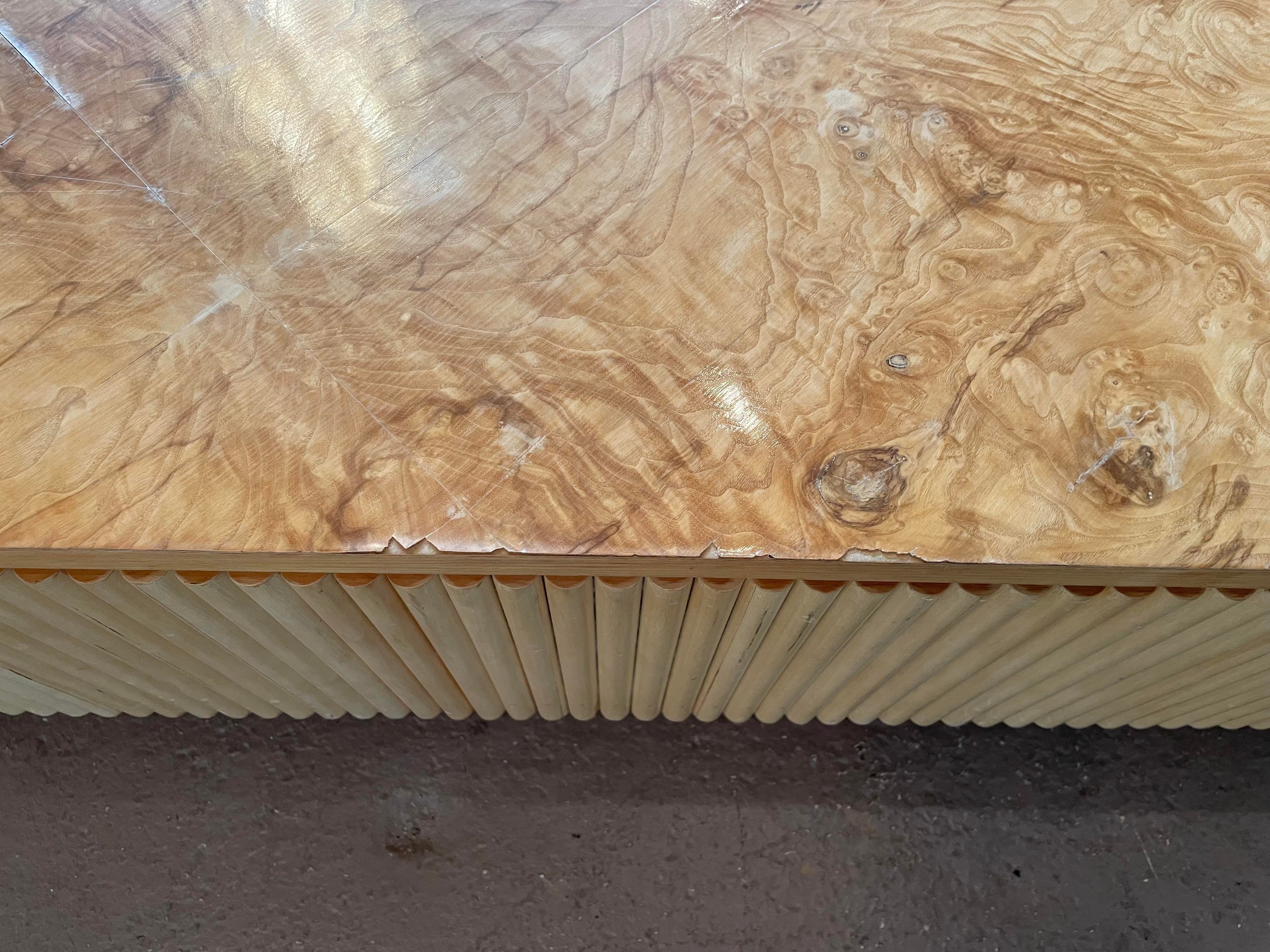 1980s Vintage Custom Made Big Bamboo and Burled Wood Coffee Table
