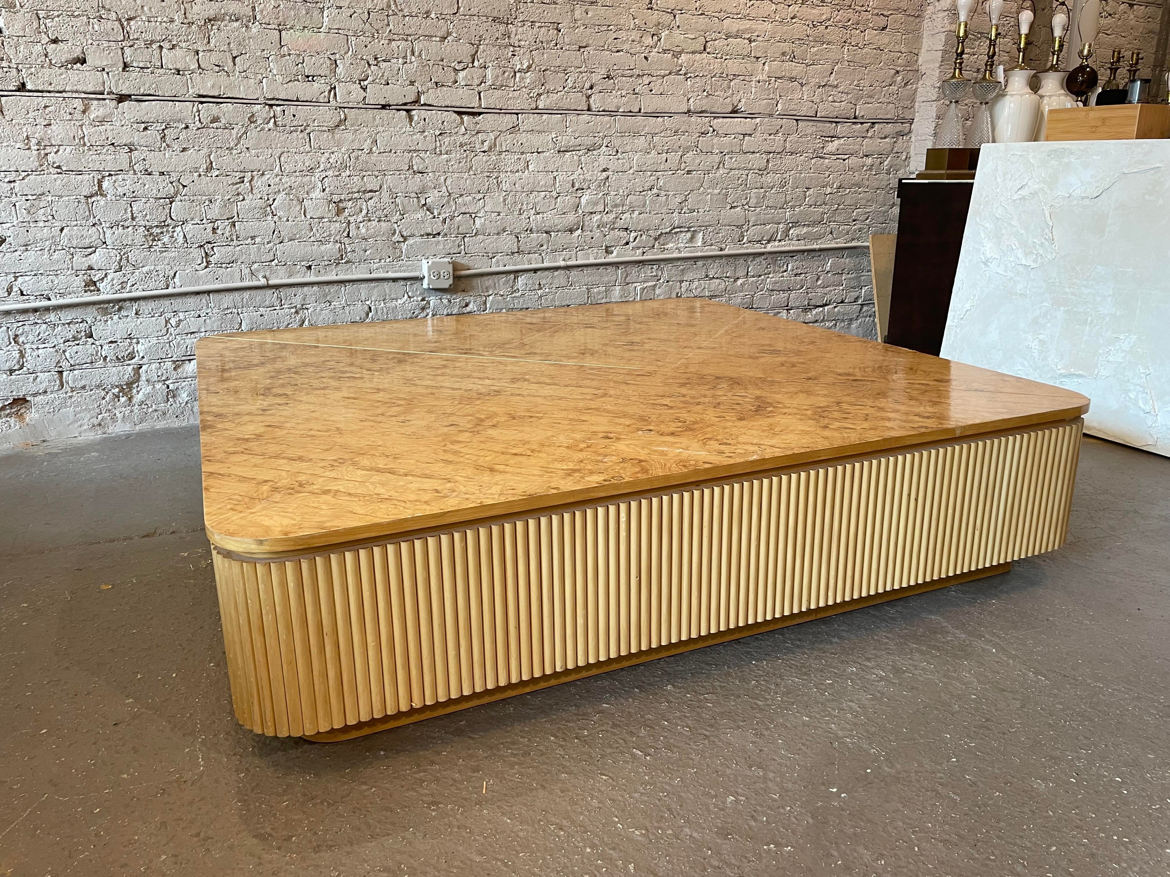 1980s Vintage Custom Made Big Bamboo and Burled Wood Coffee Table