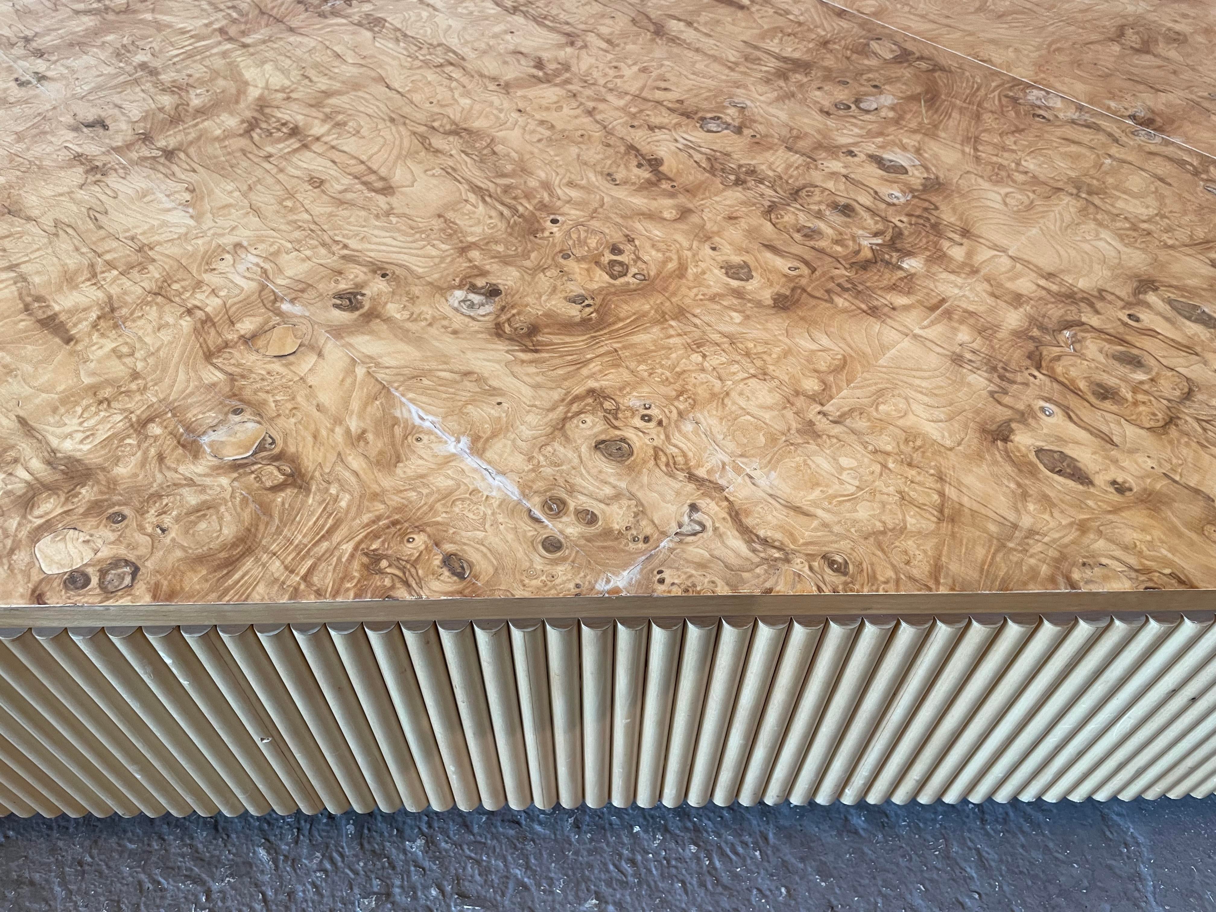 1980s Vintage Custom Made Big Bamboo and Burled Wood Coffee Table