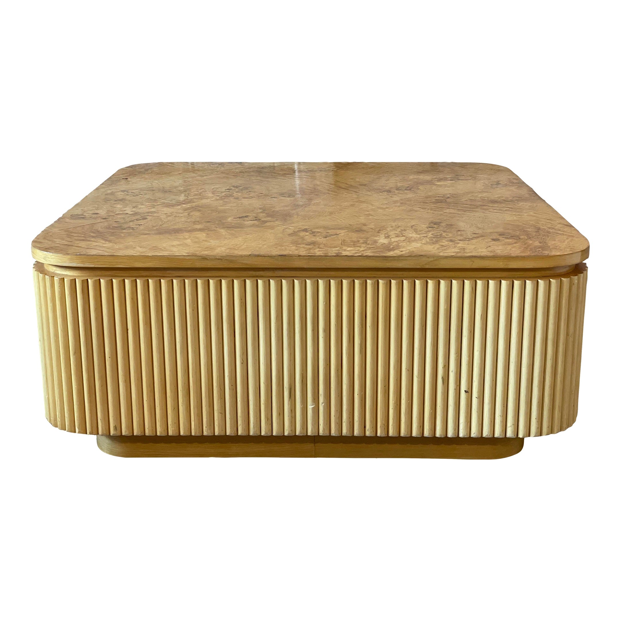 1980s Vintage Custom Made Bamboo and Burled Wood Coffee Table