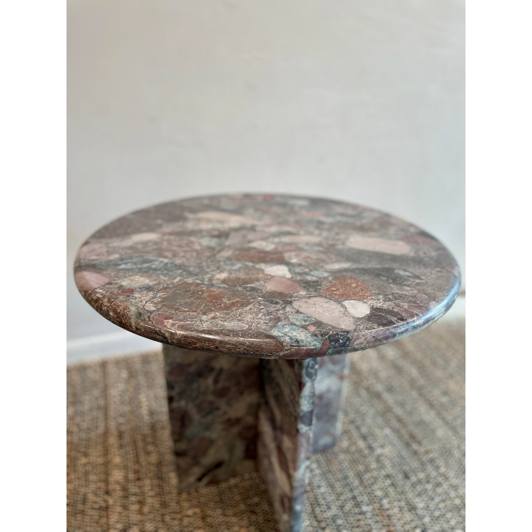 1980s Vintage Custom Rosa Marinace Granite Stone Side Table