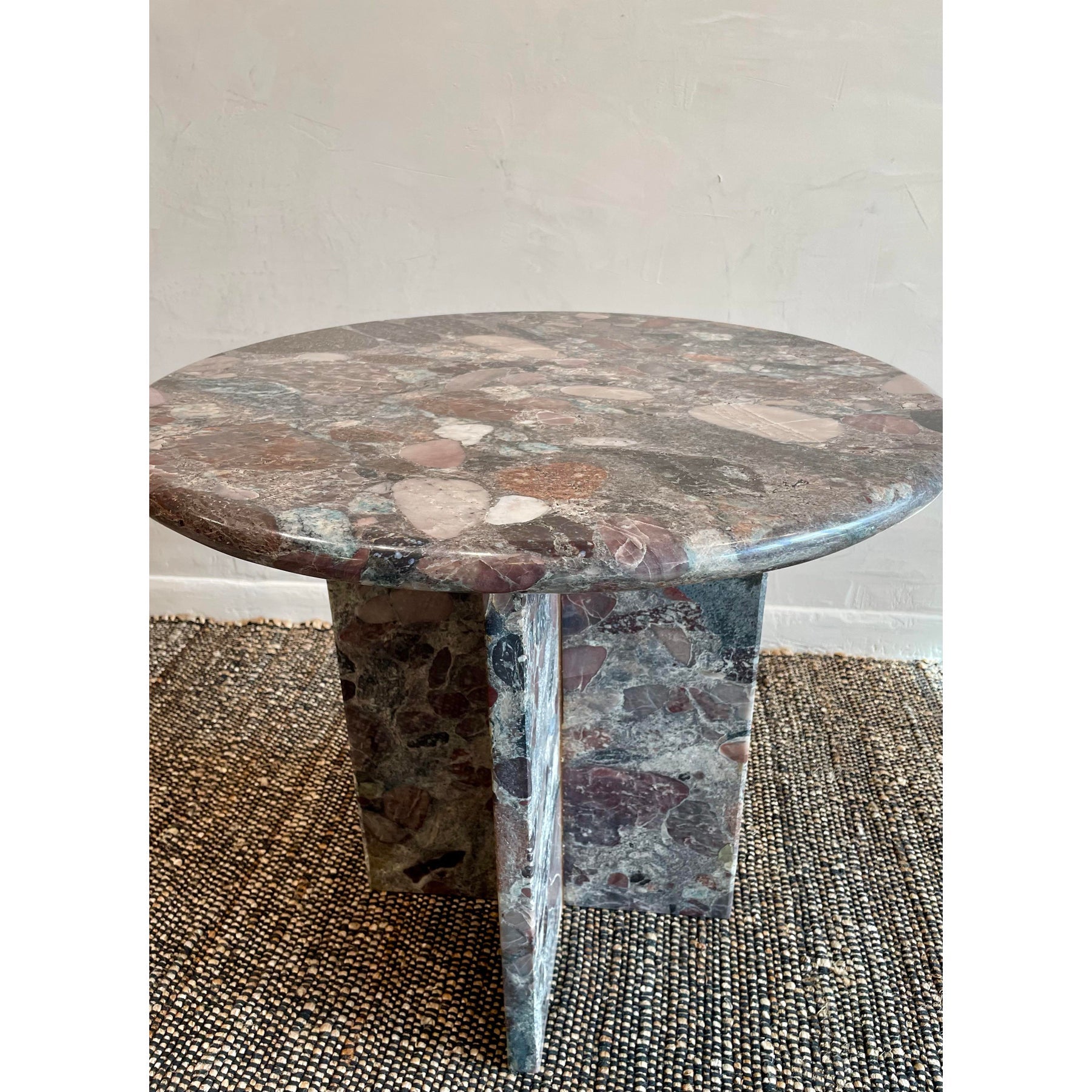 1980s Vintage Custom Rosa Marinace Granite Stone Side Table