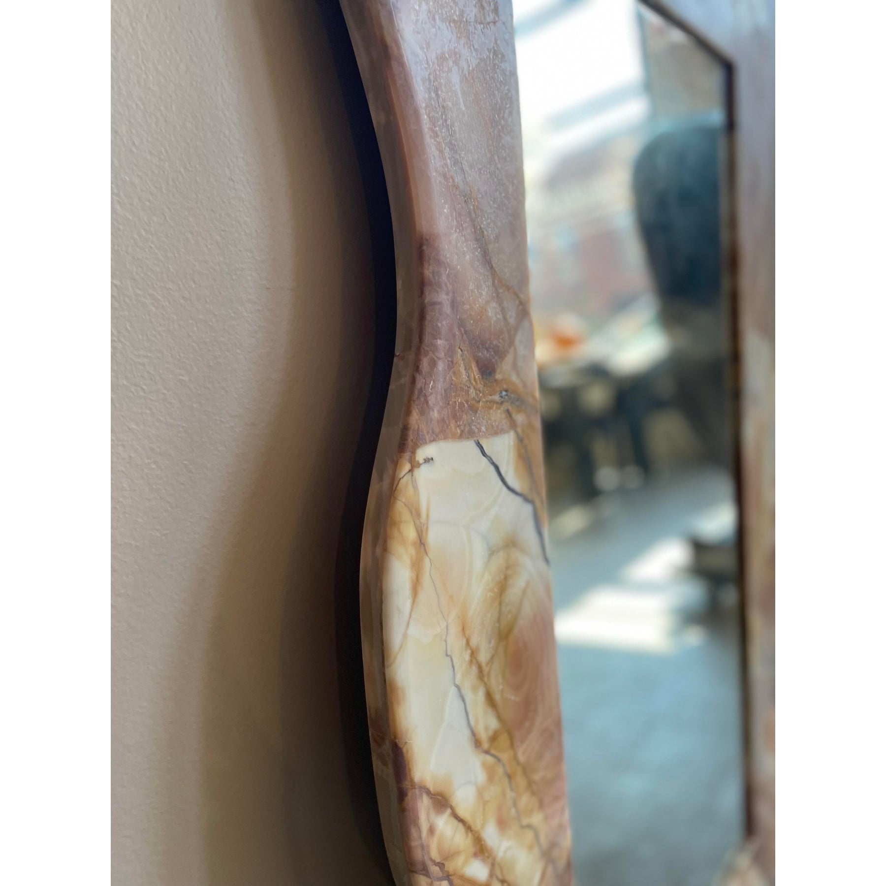 1980s Vintage Honed Onyx Curved Mirror