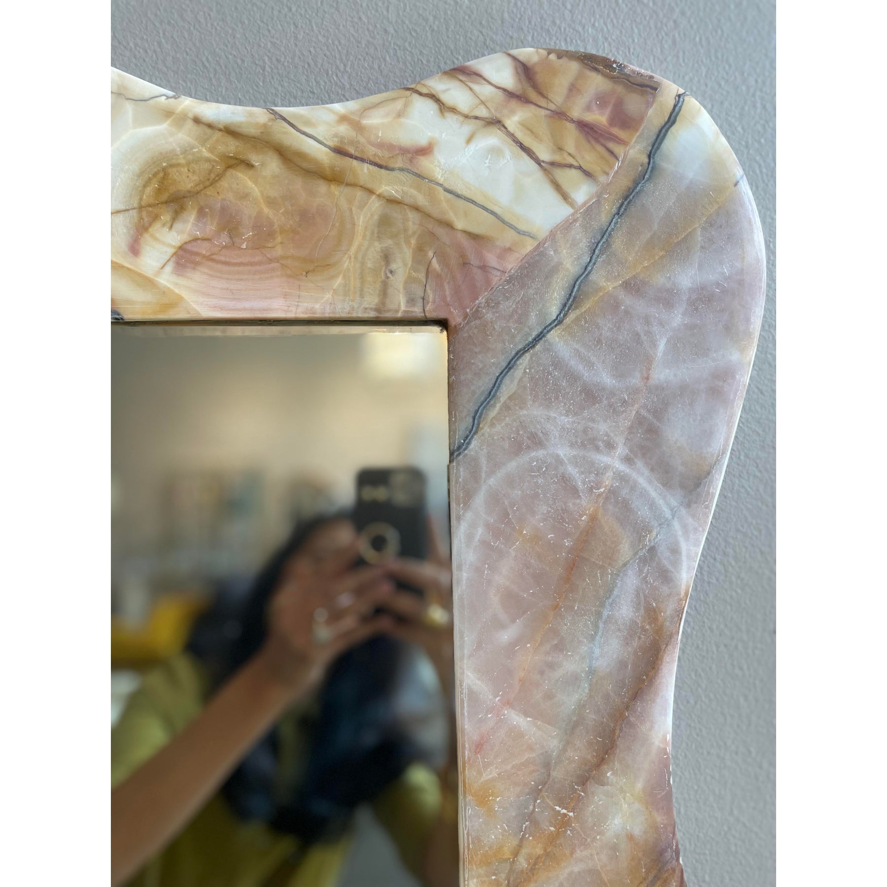 1980s Vintage Honed Onyx Curved Mirror