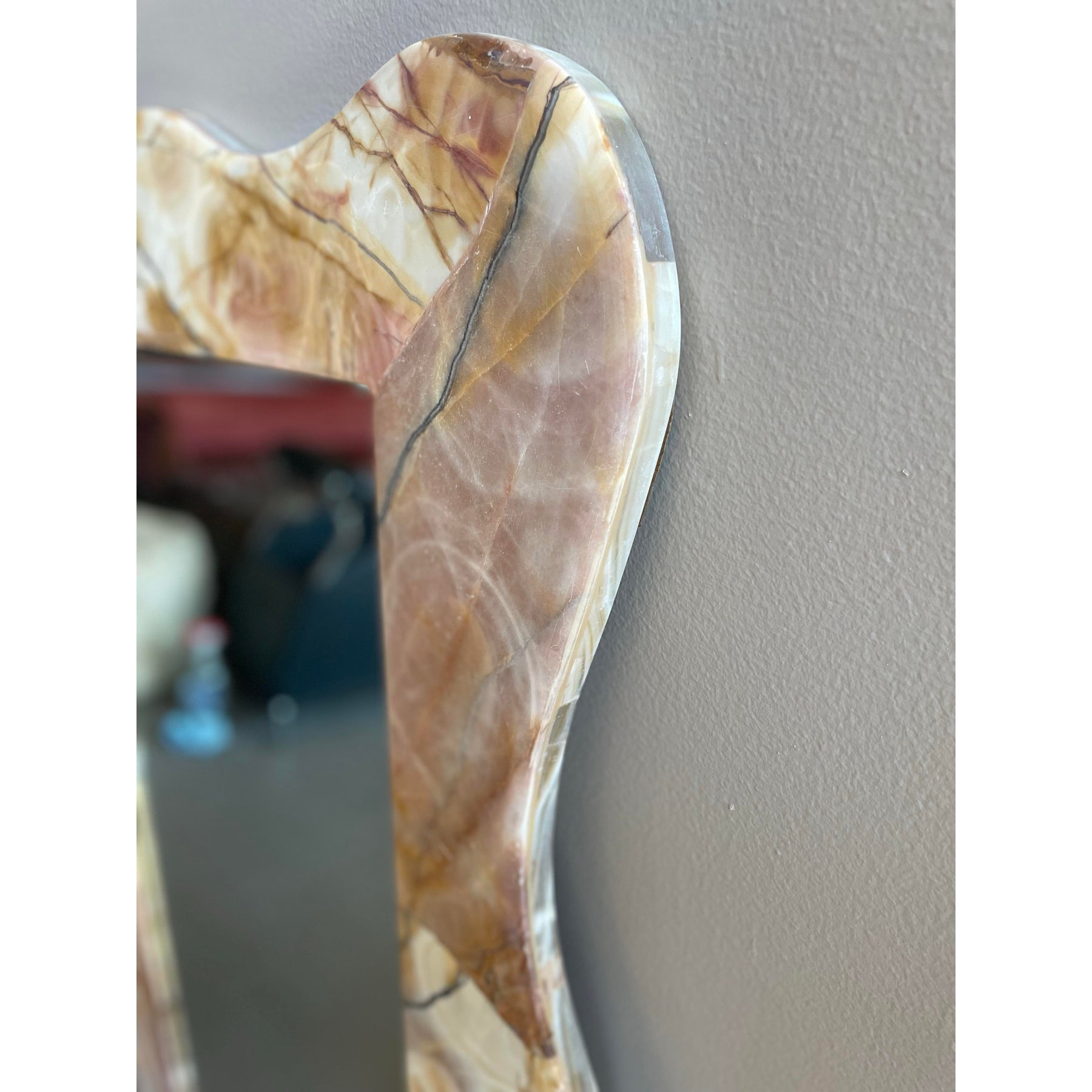1980s Vintage Honed Onyx Curved Mirror