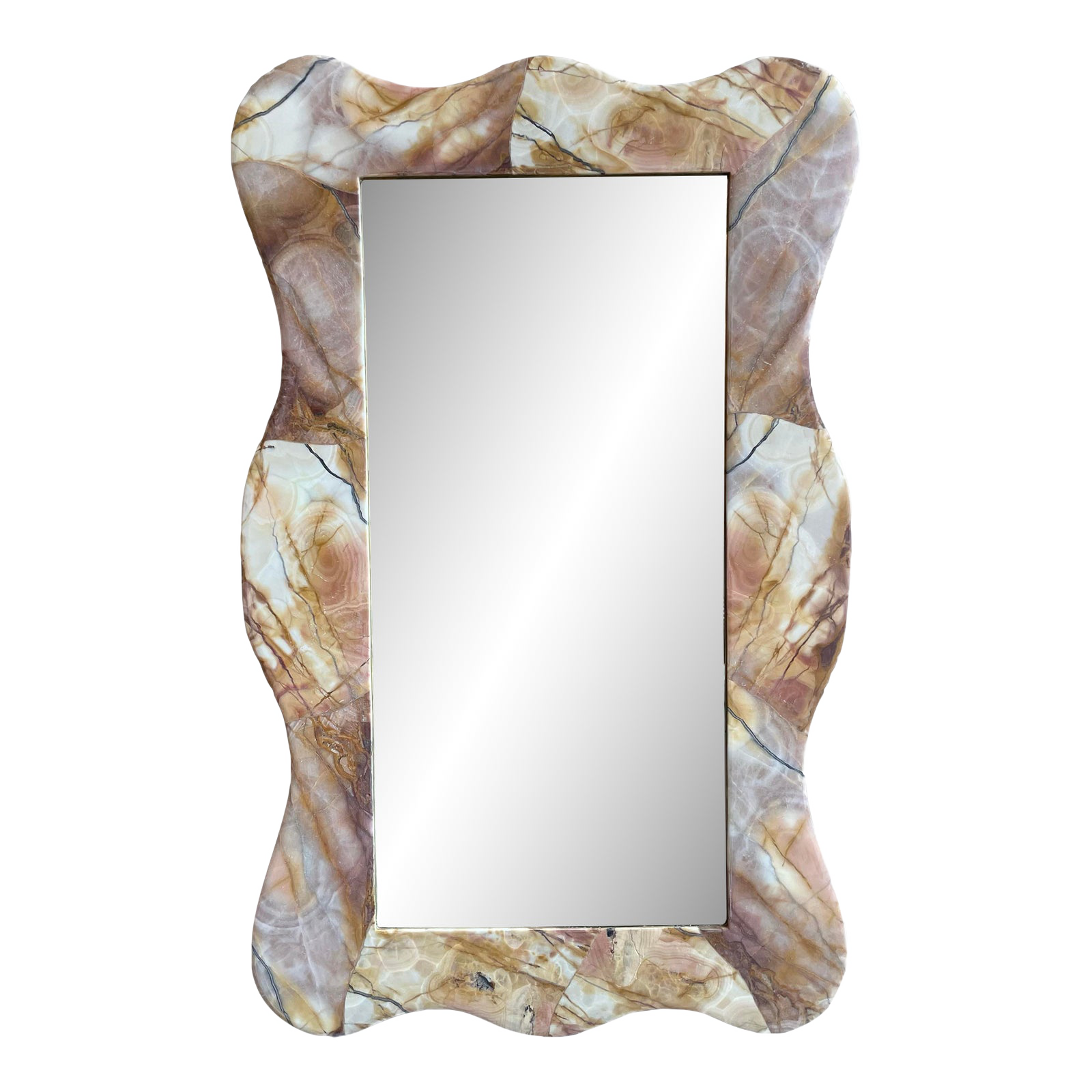 1980s Vintage Honed Onyx Curved Mirror