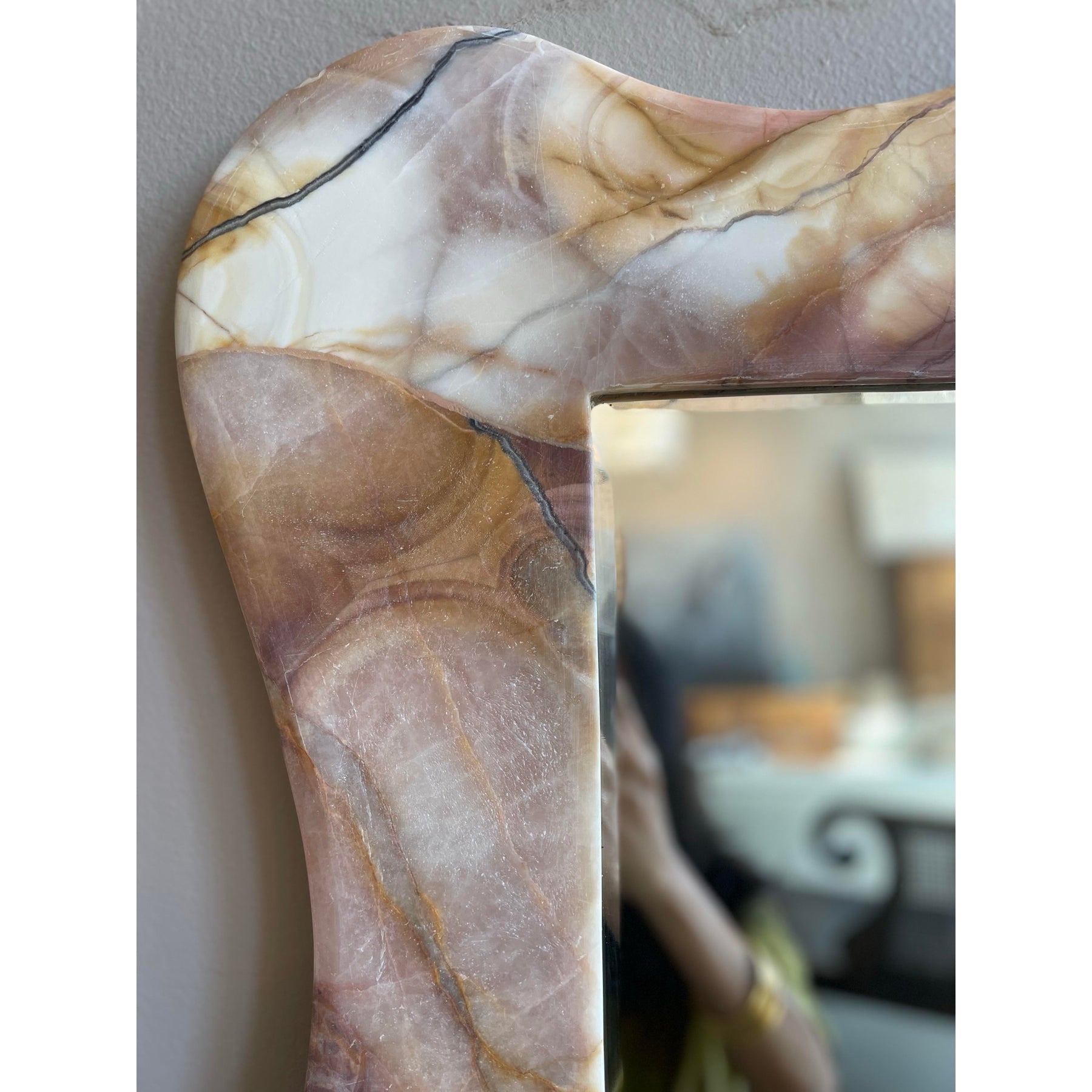 1980s Vintage Honed Onyx Curved Mirror