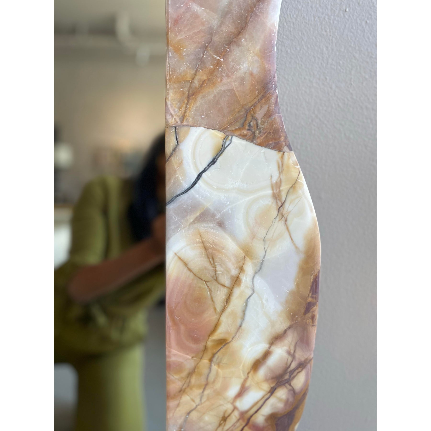 1980s Vintage Honed Onyx Curved Mirror