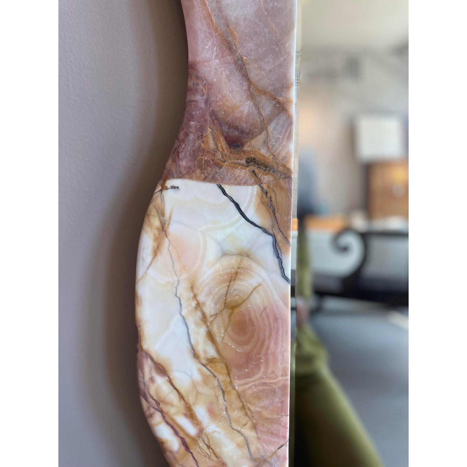 1980s Vintage Honed Onyx Curved Mirror