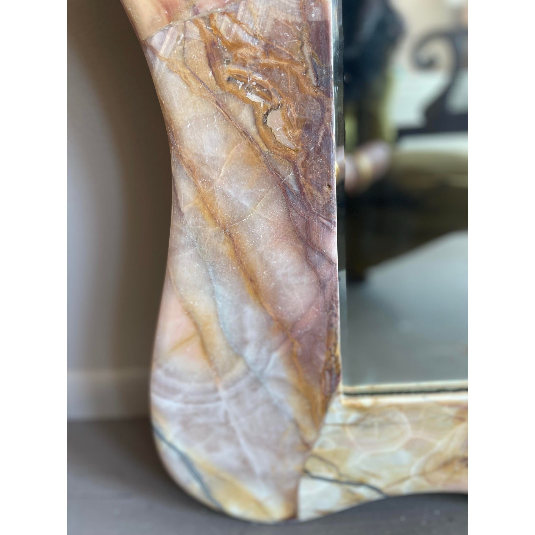 1980s Vintage Honed Onyx Curved Mirror