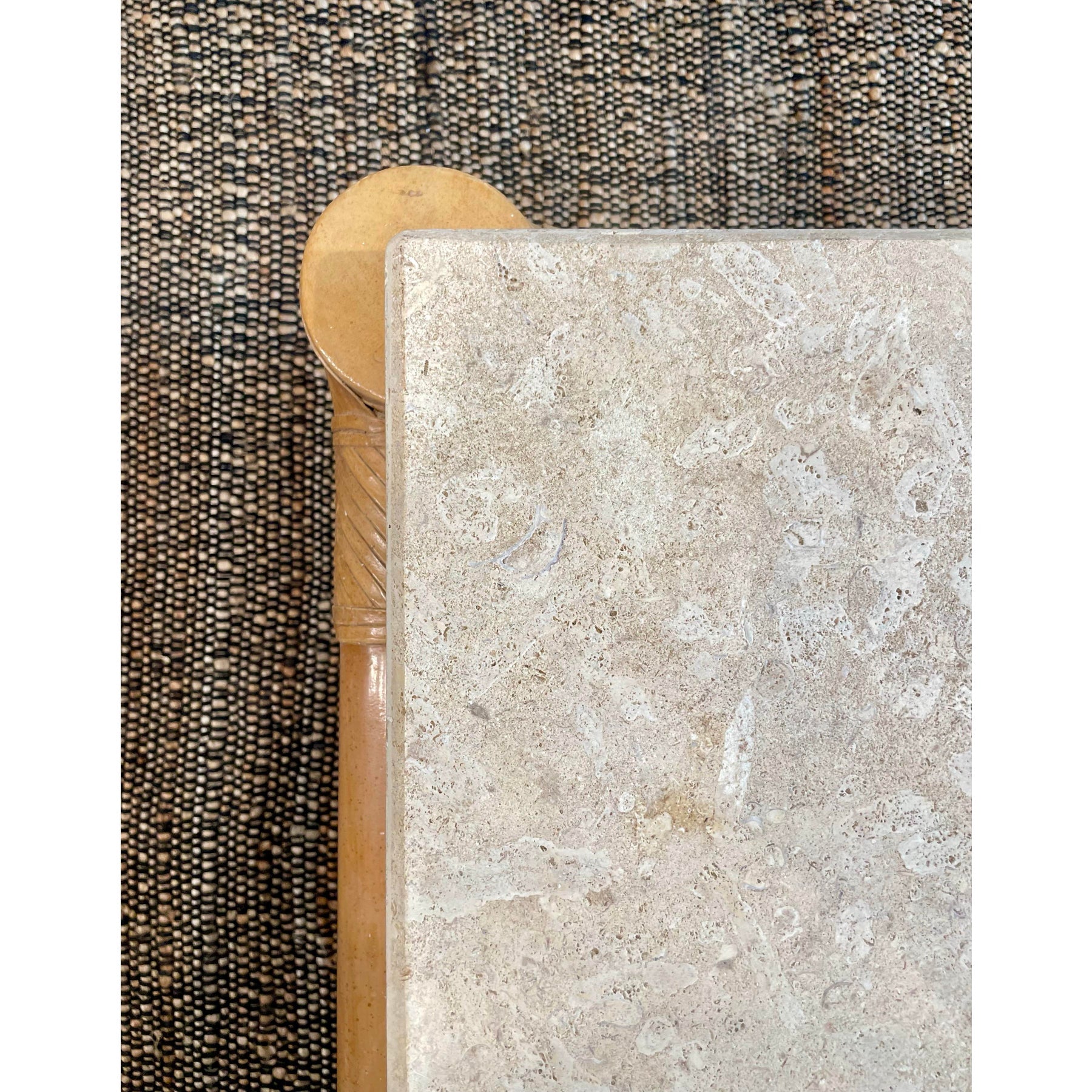 1980s Vintage in the Manner of Henredon Travertine and Bamboo Coffee Table