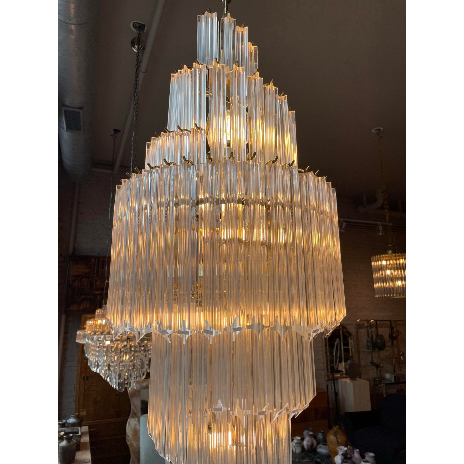 1980s Vintage Lucite Spiral Chandelier