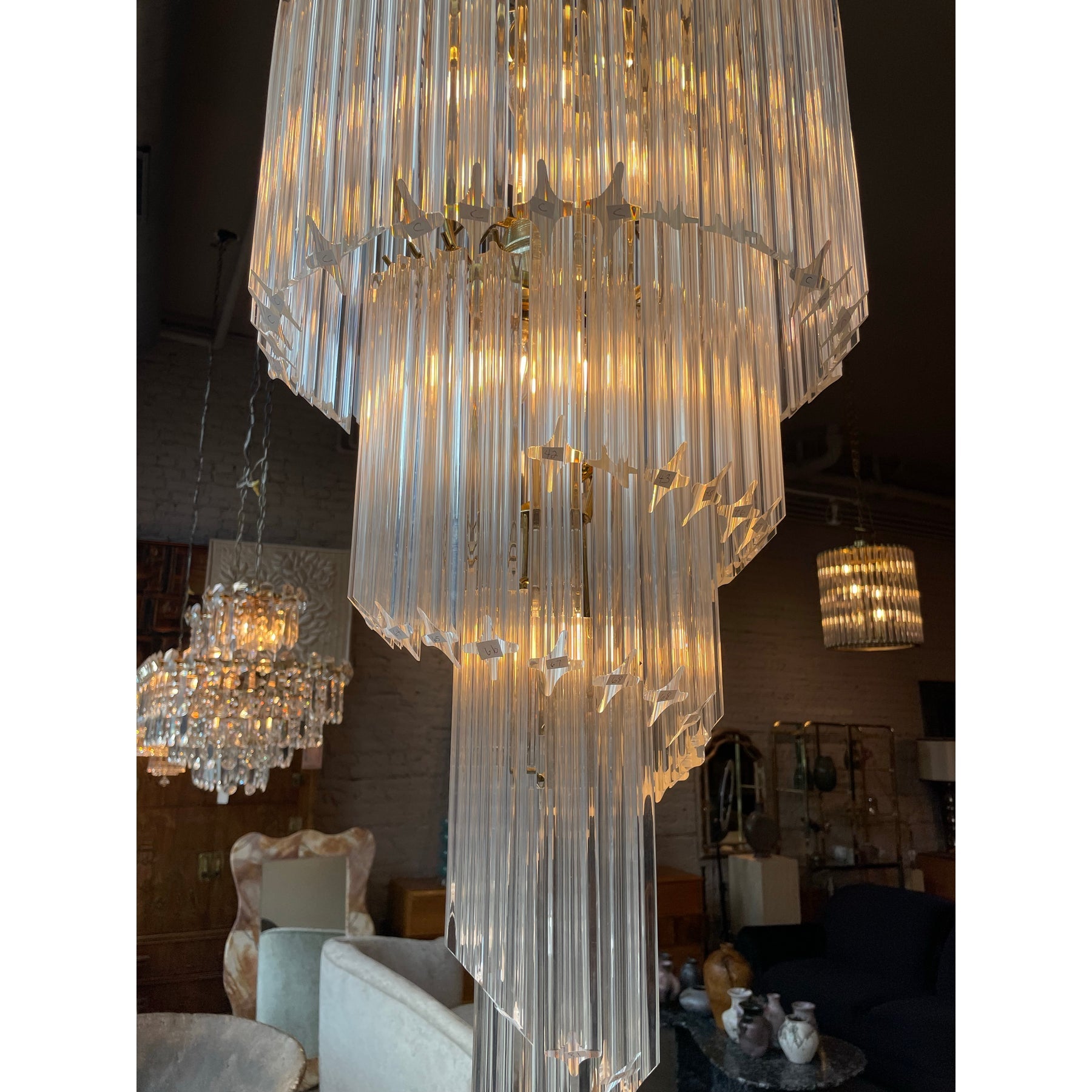 1980s Vintage Lucite Spiral Chandelier