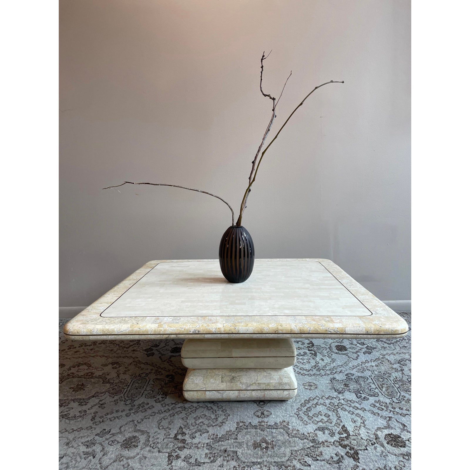 1980s Vintage Maitland Smith Tessellated Stone Coffee Table Postmodern
