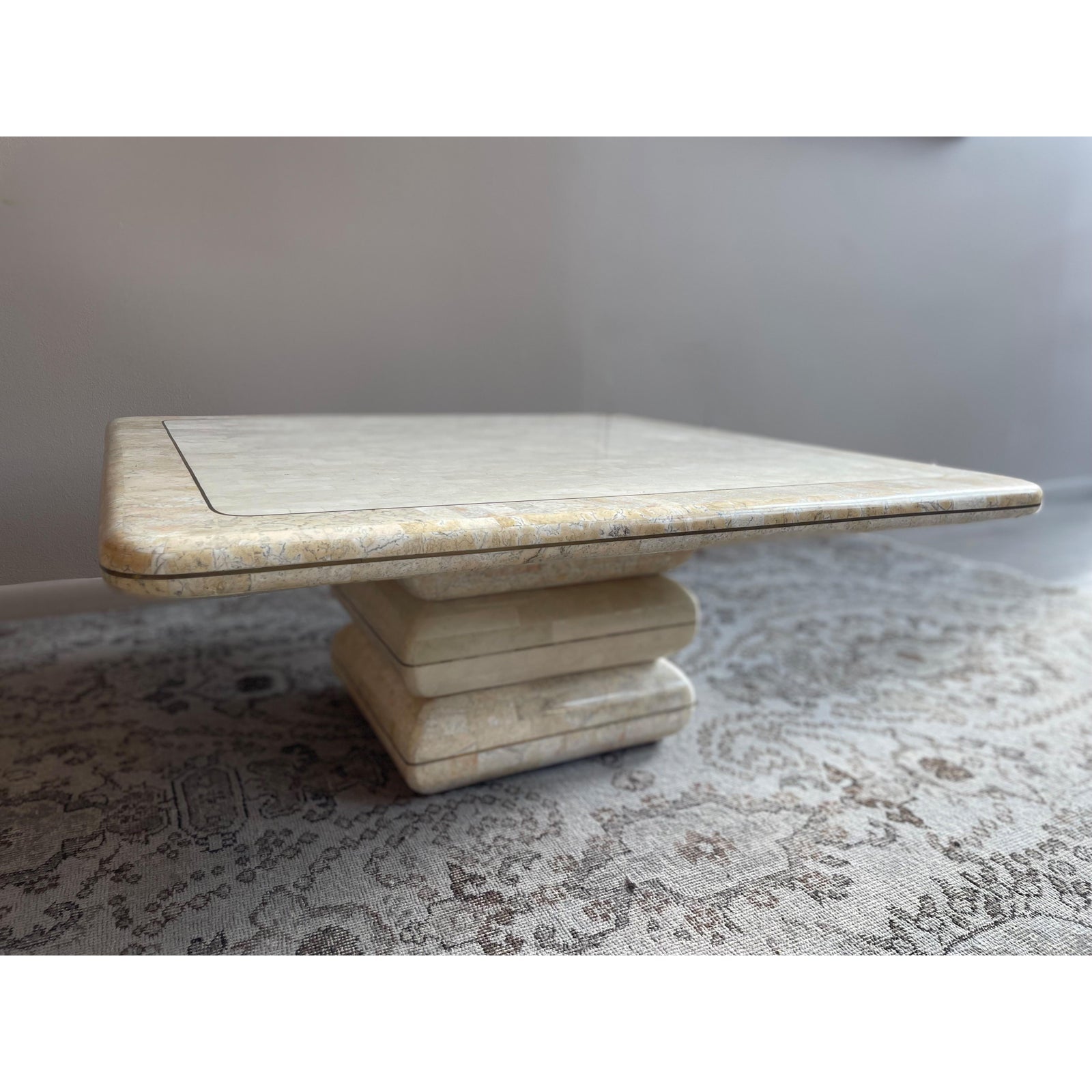 1980s Vintage Maitland Smith Tessellated Stone Coffee Table Postmodern